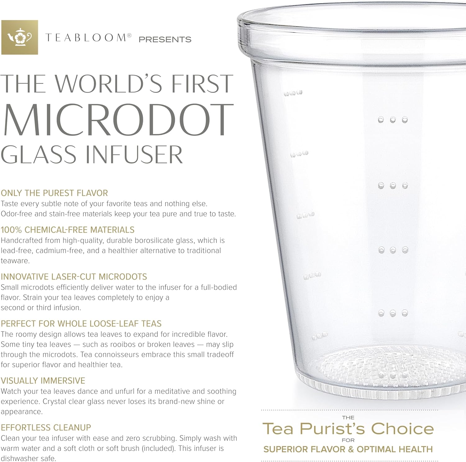 Teabloom Loose Tea Microdot Glass Mug with Lid – 12oz Single-Serve Borosilicate Glass Cup with Infuser for Hot and Cold Beverages - Image 6