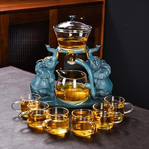 Alternative view of RORA Lazy Kungfu Glass Tea Set Semi Automatic Drip Rotating with Infuser Glass Teapot Set (Elephant Tea Set+6 cups)