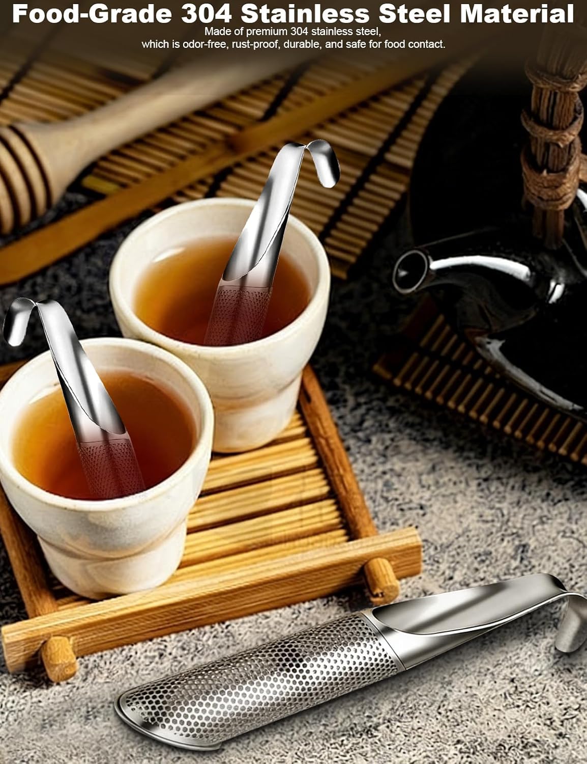 Alternative view of 7 Pcs Reusable Stainless Steel Tea Infuser Set for Loose Tea(Complete Set） - 2 Pack Fine Mesh Tea Infuser with Tea Tray(Hook),Serving Tongs, Tea Spoon,Steel Wire Dishcloth,Cleaning Brush