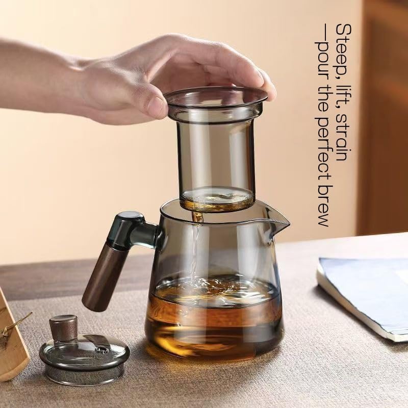 Borosilicate Glass Teapot Set with 6 Colorful Handle Teacups, Wooden Handle, Removable Infuser, Stovetop Safe for Loose Leaf Tea Brewing, 650ML/21.9oz - Image 7