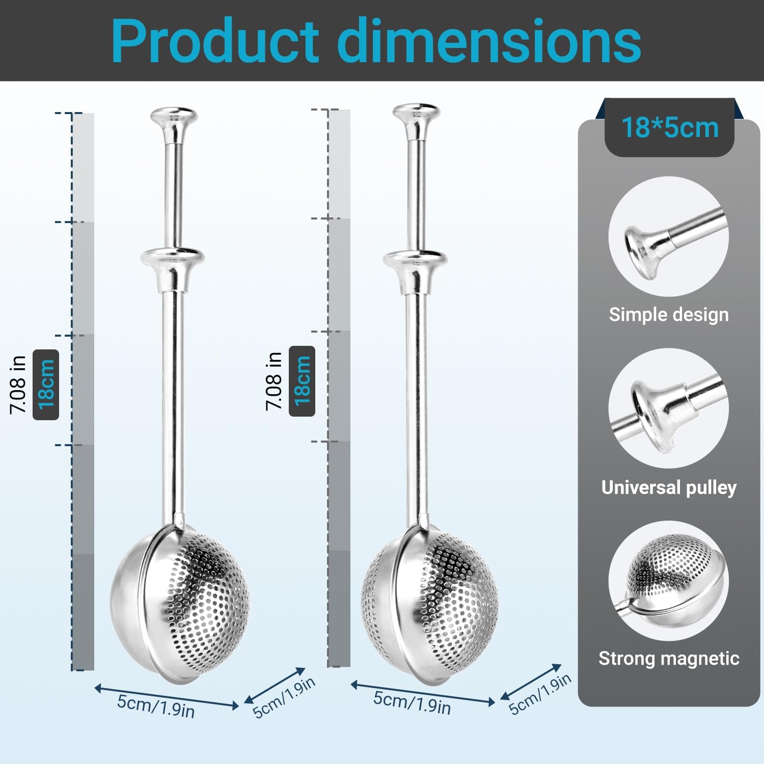 Alternative view of Stainless Steel 2-Pack Tea Infuser & Flour Duster for Bread Baking Set - Full-Open Loose Leaf Tea Steeper + Half-Sieve for Loose Tea/Flour/Spices, Dishwasher Safe