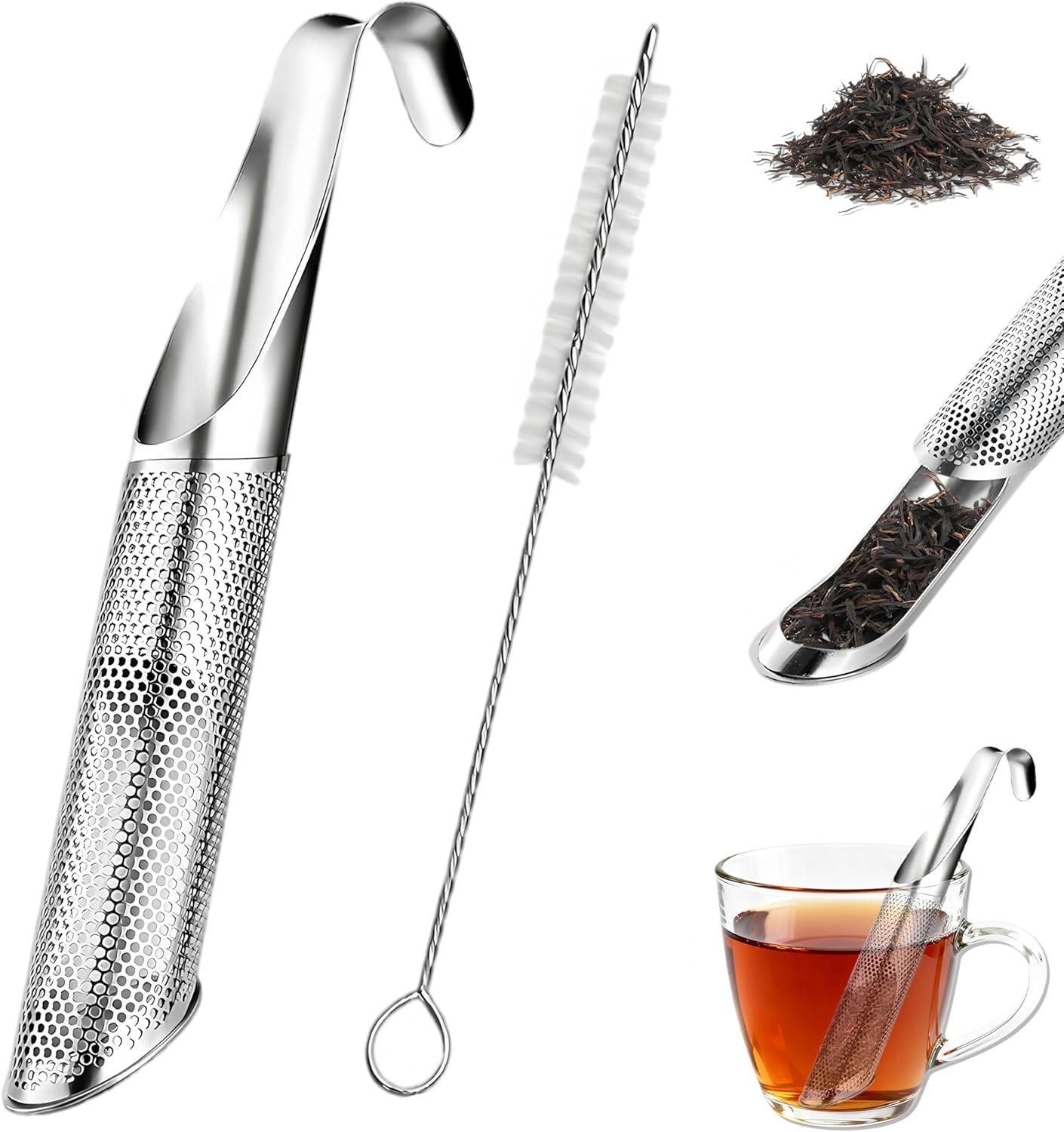 304 Stainless Steel Tea Infuser for Loose Leaf Tea Steeper,Tea Strainer,Food-Grade Fine Mesh Tea Diffuser Set w/Cleaning Brush for Single-Cup Brewing;Sifter for Flour,Matcha,Coffee,Spices,Seasonings