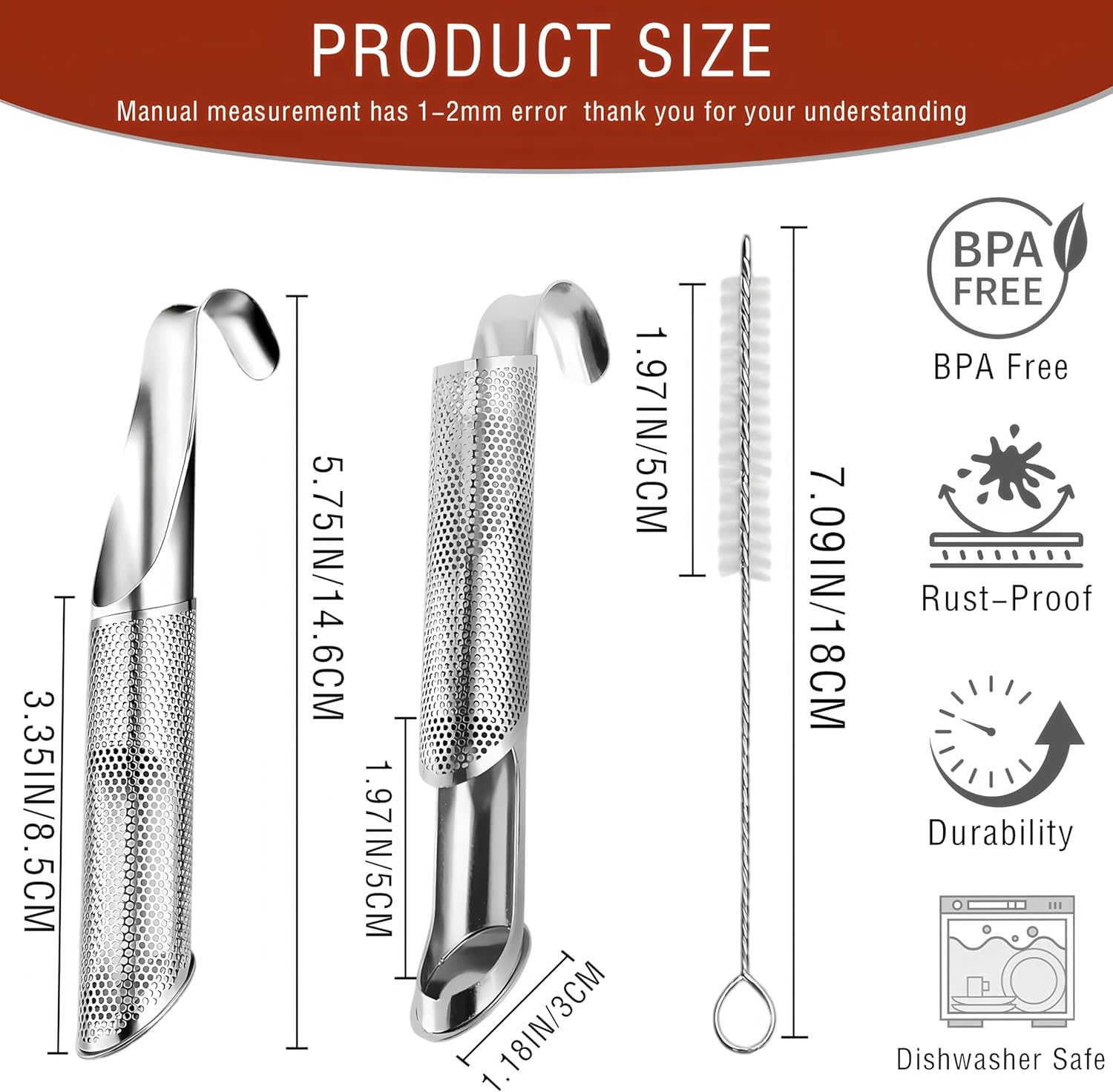 Alternative view of 304 Stainless Steel Tea Infuser for Loose Leaf Tea Steeper,Tea Strainer,Food-Grade Fine Mesh Tea Diffuser Set w/Cleaning Brush for Single-Cup Brewing;Sifter for Flour,Matcha,Coffee,Spices,Seasonings