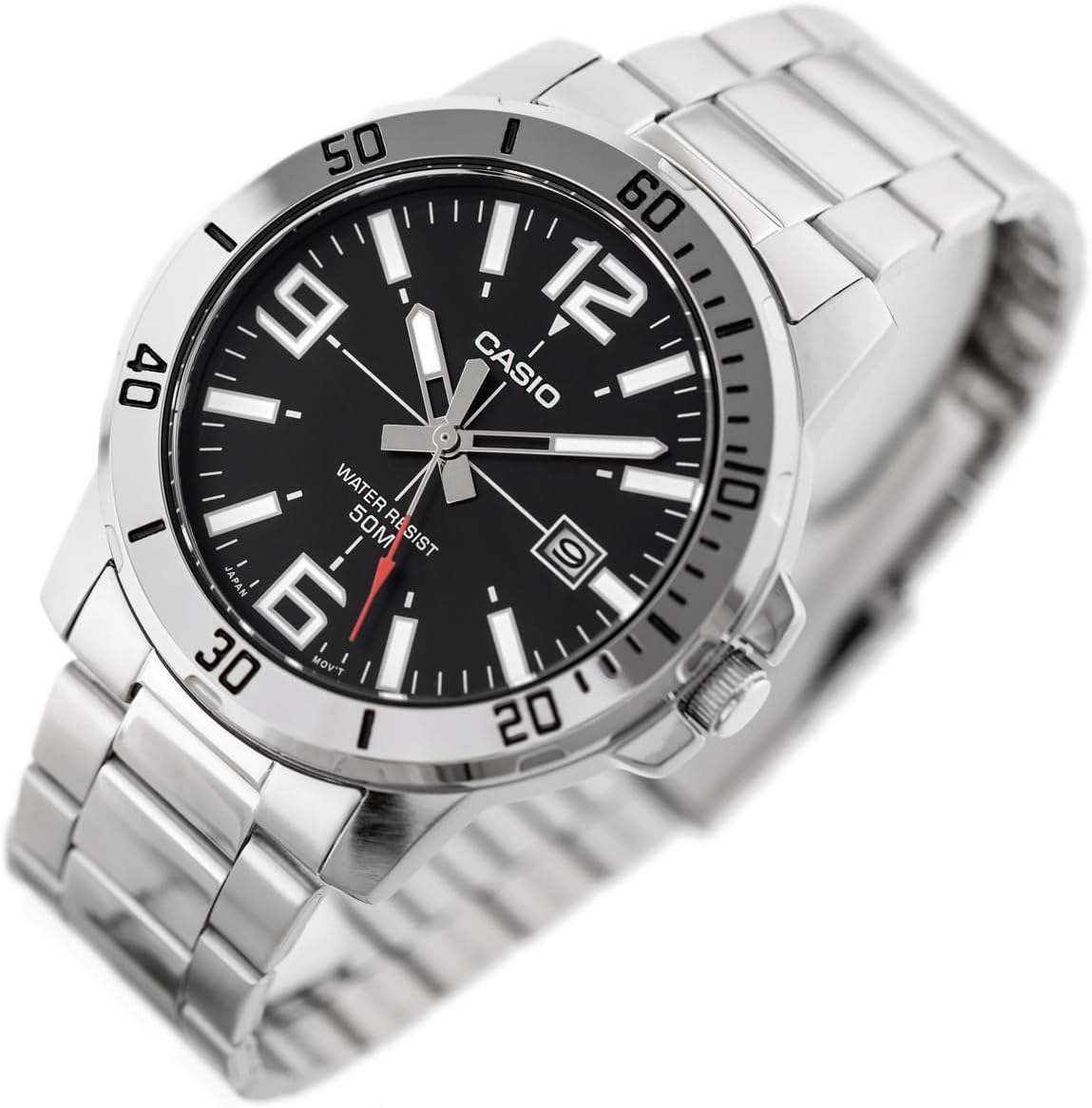 Alternative view of Casio MTP-VD01D-1BV Men's Enticer Stainless Steel Black Dial Casual Analog Sporty Watch, Silver, 48×42×10.7mm, Quartz Movement