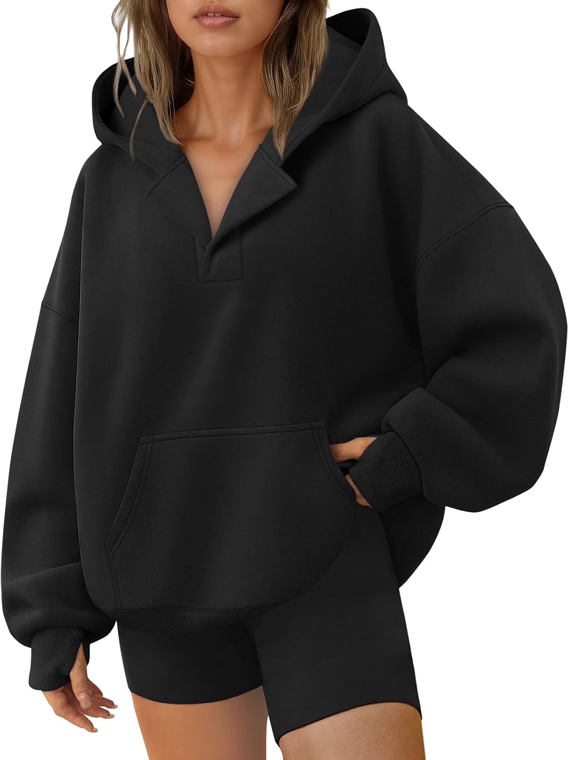 Trendy Queen Womens Oversized V Neck Hoodies with Thumb Hole Pullover Sweatshirts Y2k Clothes Fall Fashion Outfits 2026