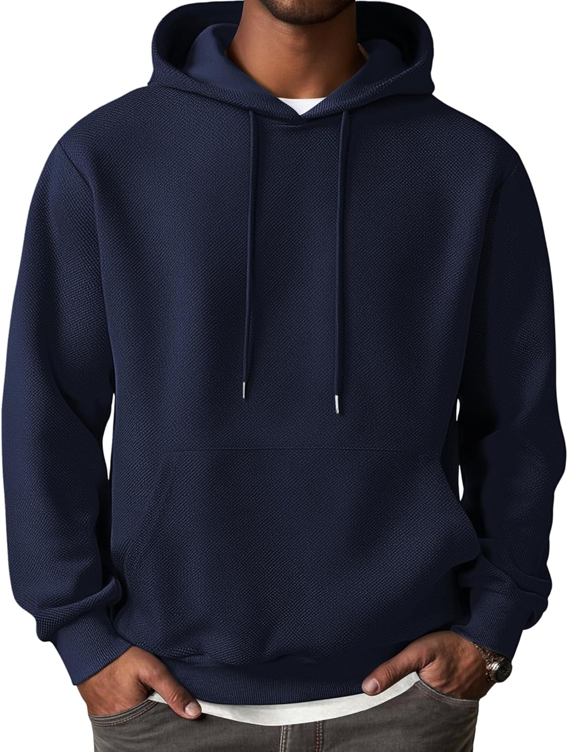 COOFANDY Men's Hooded Sweatshirts Long Sleeve Casual Waffle Knit Pullover Hoodies with Kanga Pocket