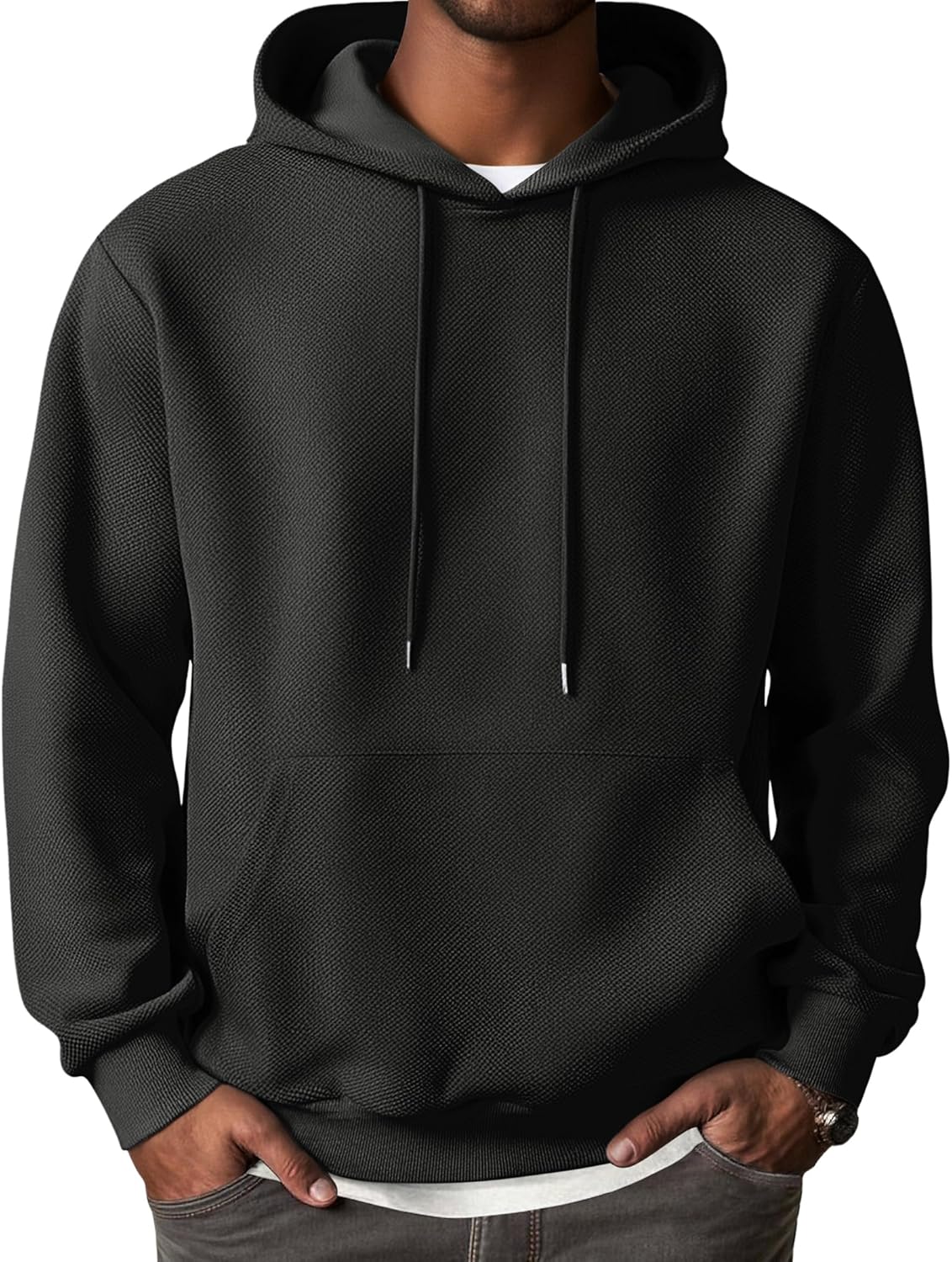 Alternative view of COOFANDY Men's Hooded Sweatshirts Long Sleeve Casual Waffle Knit Pullover Hoodies with Kanga Pocket