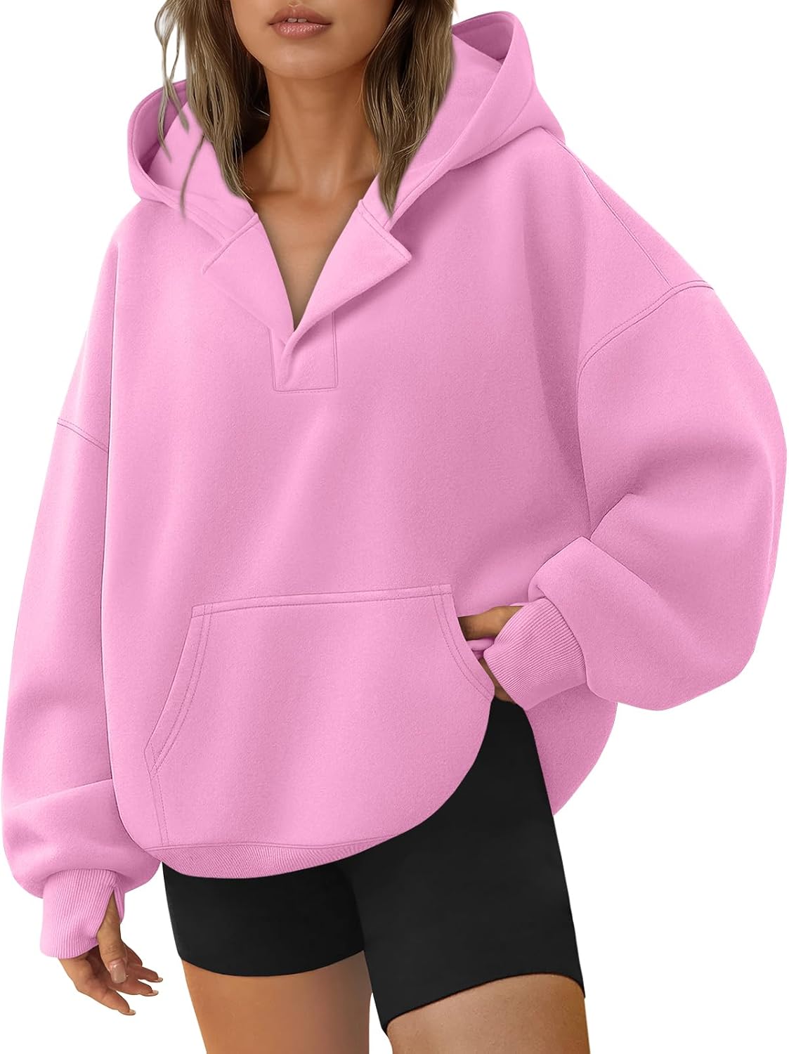 Trendy Queen Womens Oversized V Neck Hoodies with Thumb Hole Pullover Sweatshirts Y2k Clothes Fall Fashion Outfits 2026 - Image 3