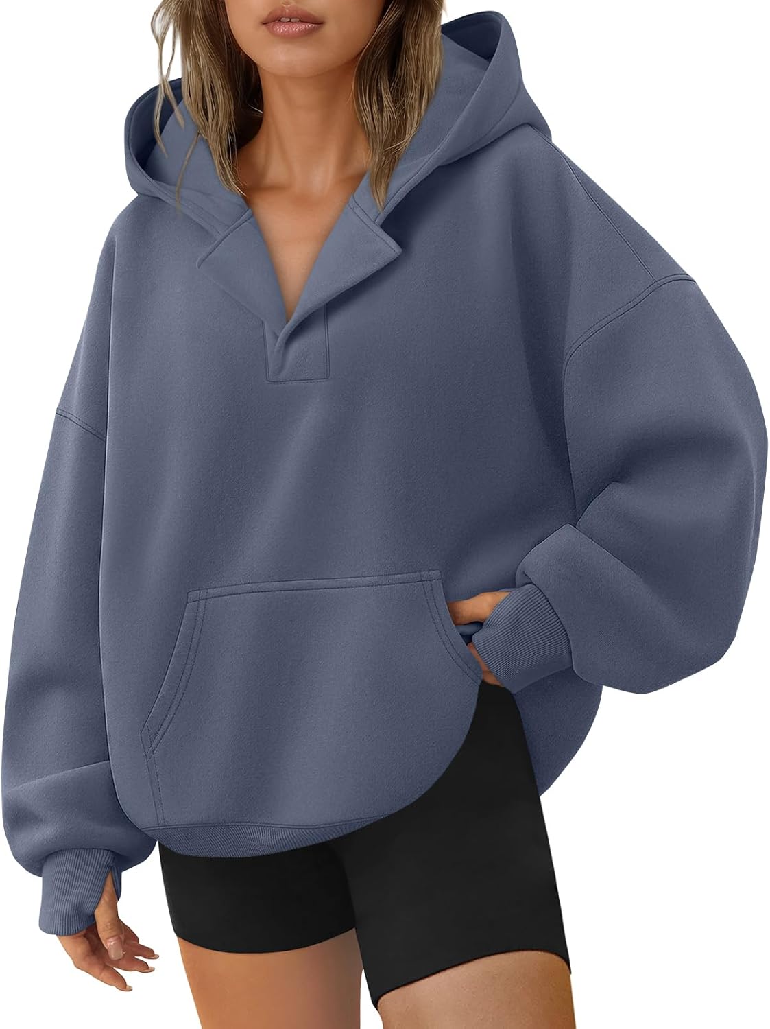 Trendy Queen Womens Oversized V Neck Hoodies with Thumb Hole Pullover Sweatshirts Y2k Clothes Fall Fashion Outfits 2026 - Image 4