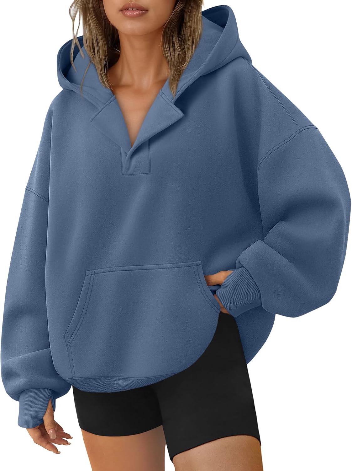 Trendy Queen Womens Oversized V Neck Hoodies with Thumb Hole Pullover Sweatshirts Y2k Clothes Fall Fashion Outfits 2026 - Image 5