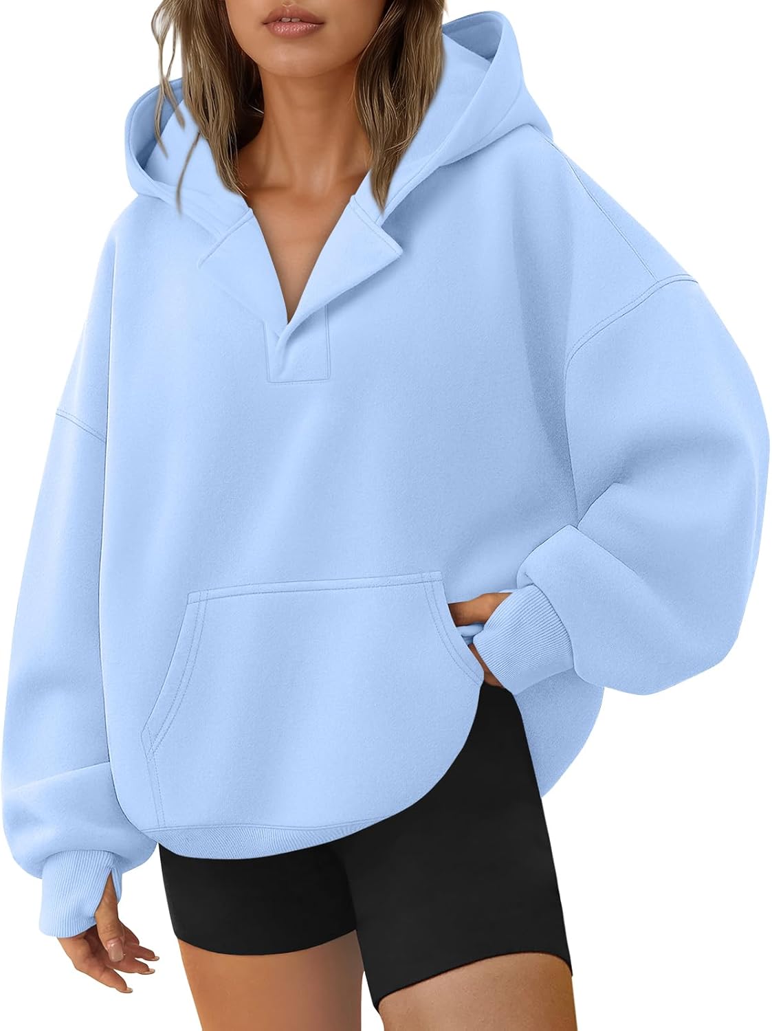 Trendy Queen Womens Oversized V Neck Hoodies with Thumb Hole Pullover Sweatshirts Y2k Clothes Fall Fashion Outfits 2026 - Image 6