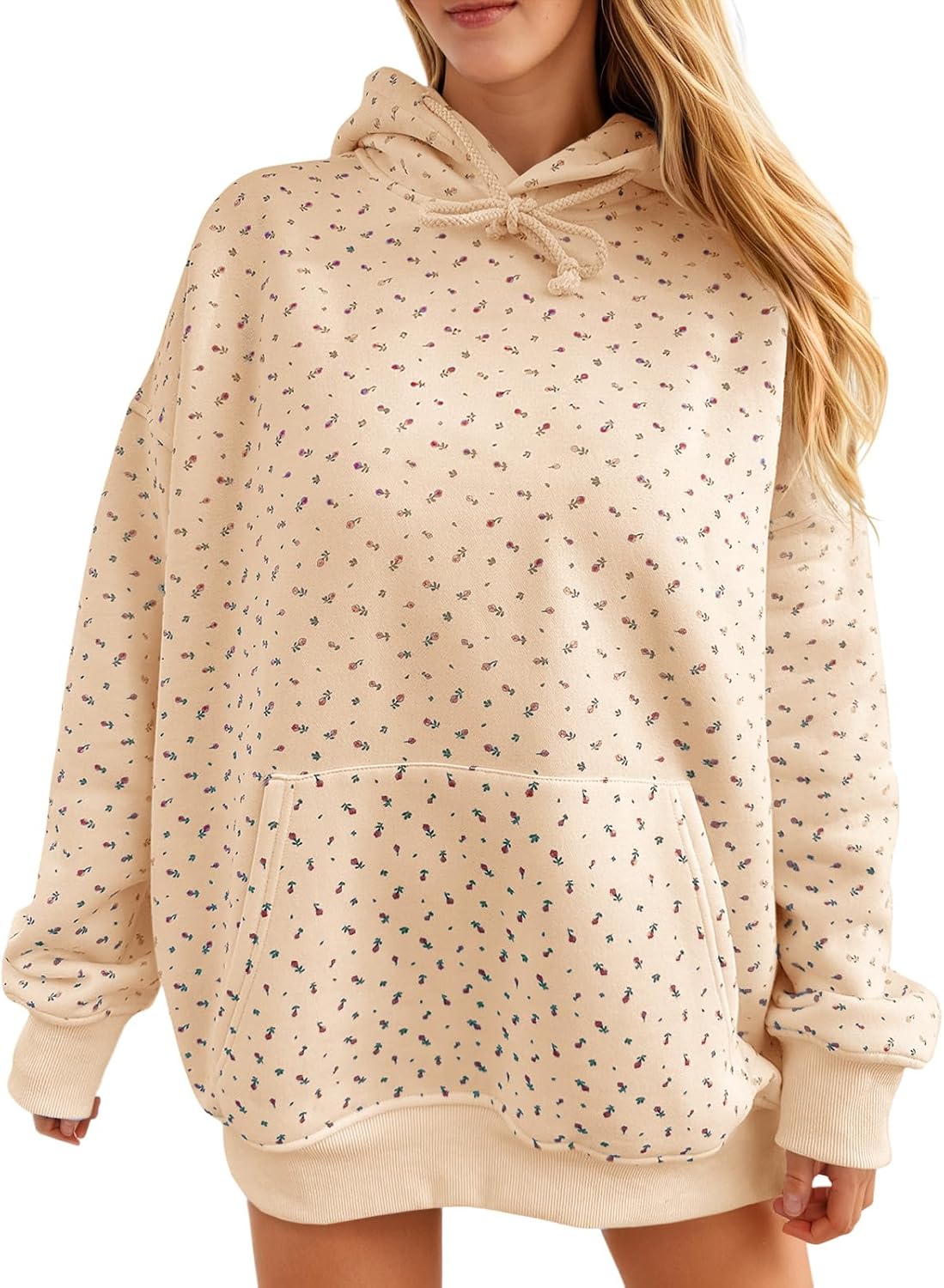 Alternative view of Fisoew Womens Hoodies Oversized Floral Sweatshirts Casual Long Sleeve Pullover Loose Fit Drawstring Hooded Tops