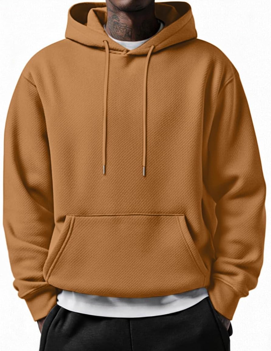COOFANDY Men's Long Sleeve Hooded Sweatshirt Casual Lightweight Hoodies Pullover Textured Drawstring Hoodie with Kanga Pocket