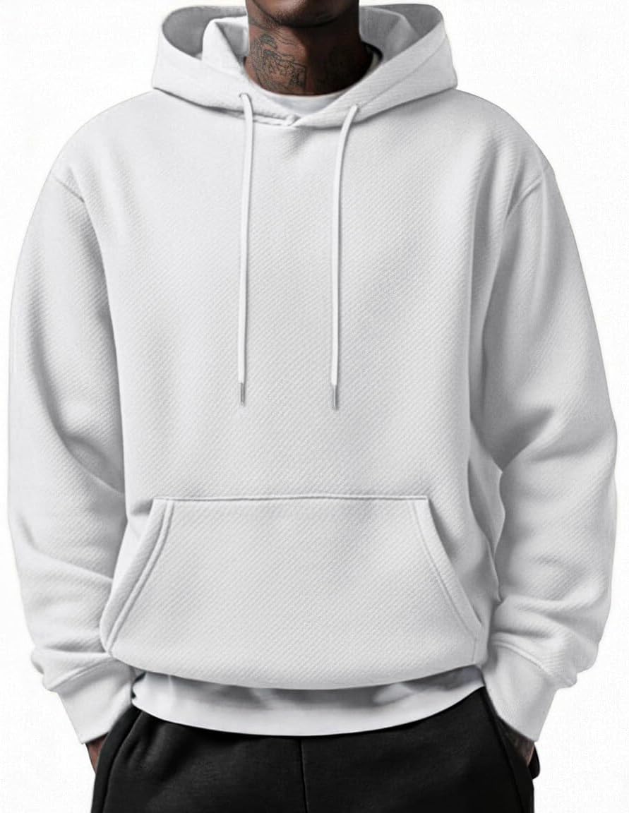 Alternative view of COOFANDY Men's Long Sleeve Hooded Sweatshirt Casual Lightweight Hoodies Pullover Textured Drawstring Hoodie with Kanga Pocket
