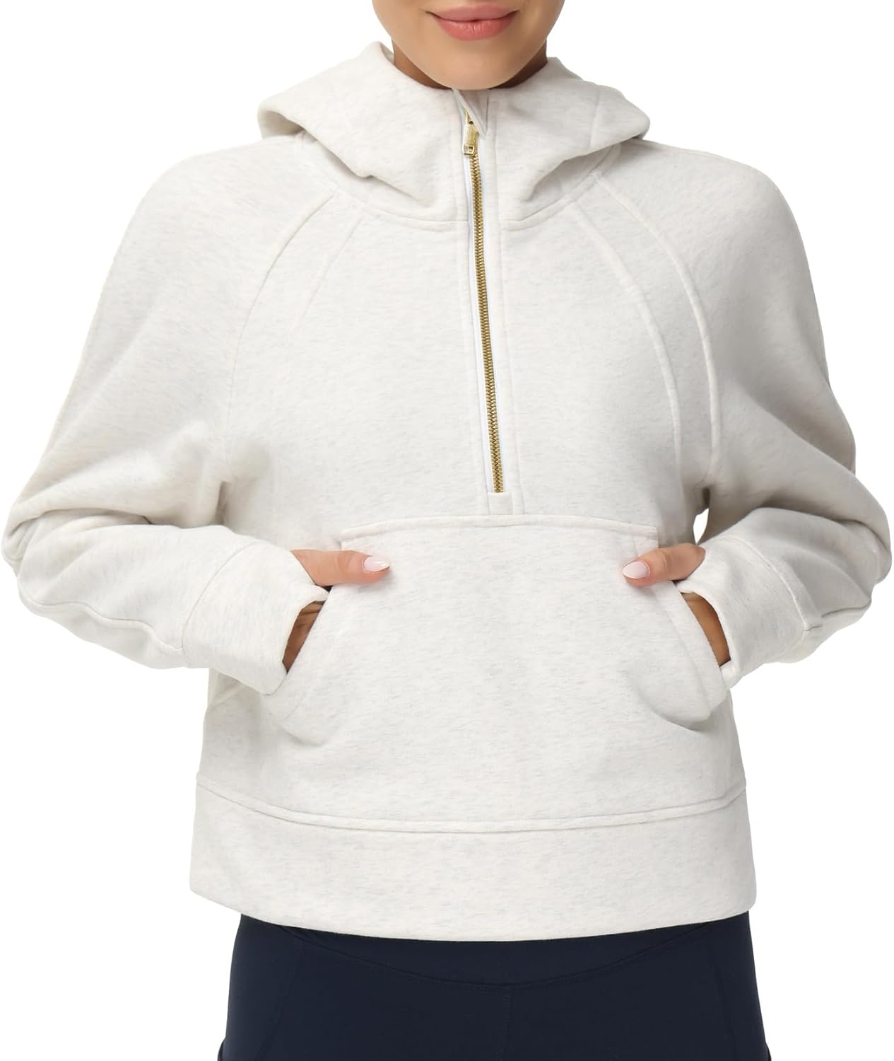 THE GYM PEOPLE Womens' Hoodies Half Zip Long Sleeve Fleece Crop Pullover Sweatshirts with Pockets Thumb Hole
