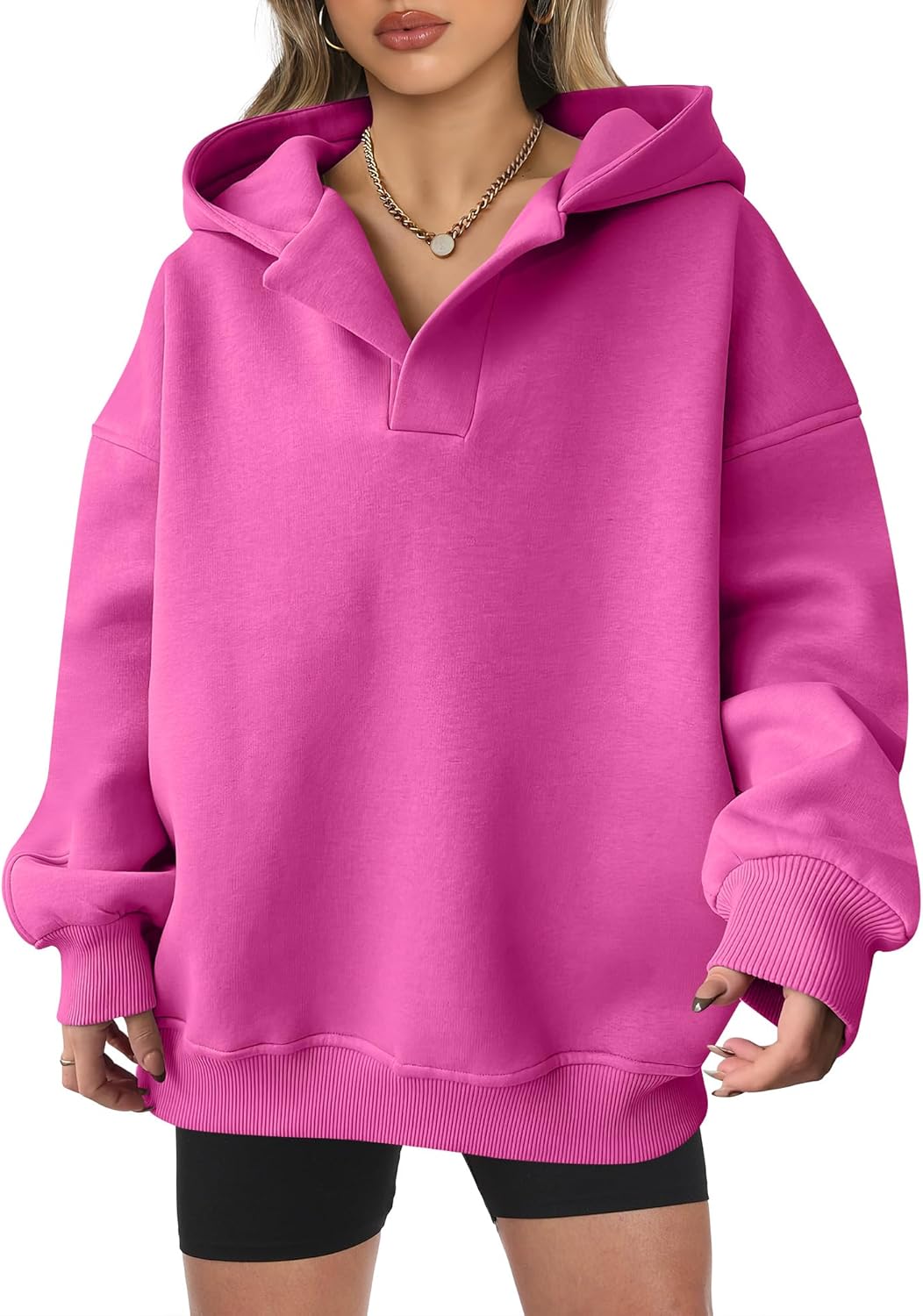 ANRABESS Womens Oversized Hoodies V Neck Sweatshirts Fleece Long Sleeve Pullover Y2K Clothes 2025 Fall Trendy Outfits