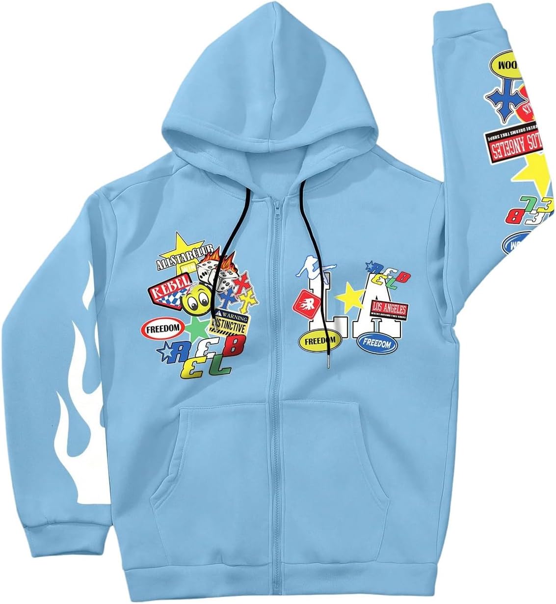 Alternative view of SOLY HUX Men's Y2k Graphic Zip Up Hoodies Drawstring Long Sleeve Casual Sweatshirt Jacket with Pockets