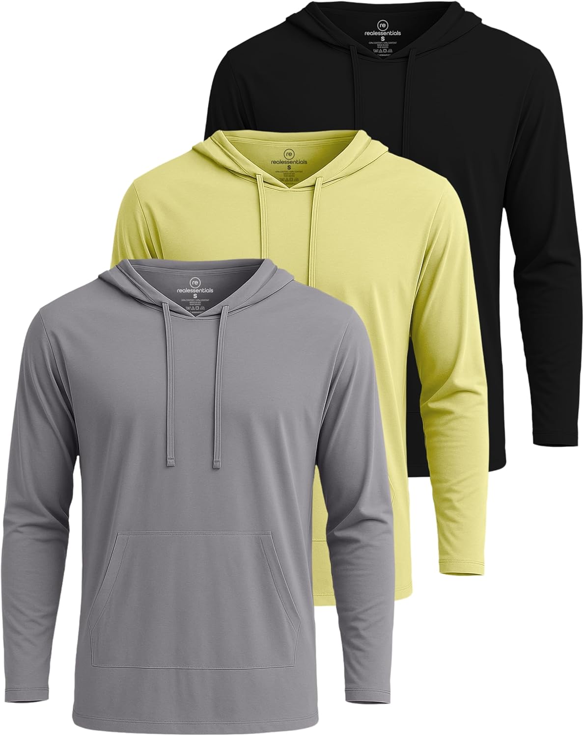 Real Essentials 3 Pack: Men's Cotton Lightweight Casual Pullover Drawstring Hoodie With Pocket (Available In Big & Tall) - Image 9