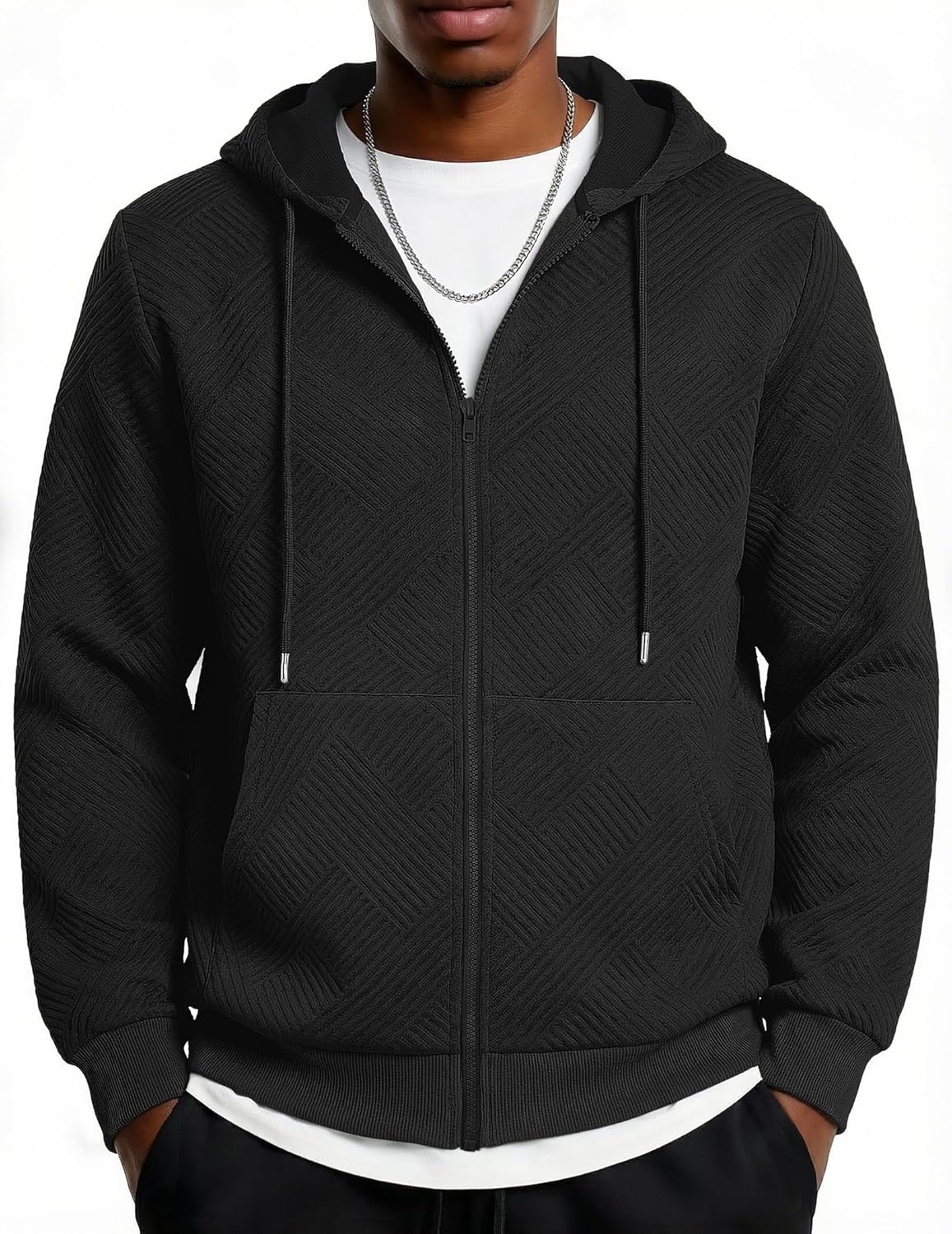 Alternative view of COOFANDY Mens Hooded Sweatshirt Zip Up Casual Knit Hoodies Fashion Drawstring Sweatshirts with Pockets