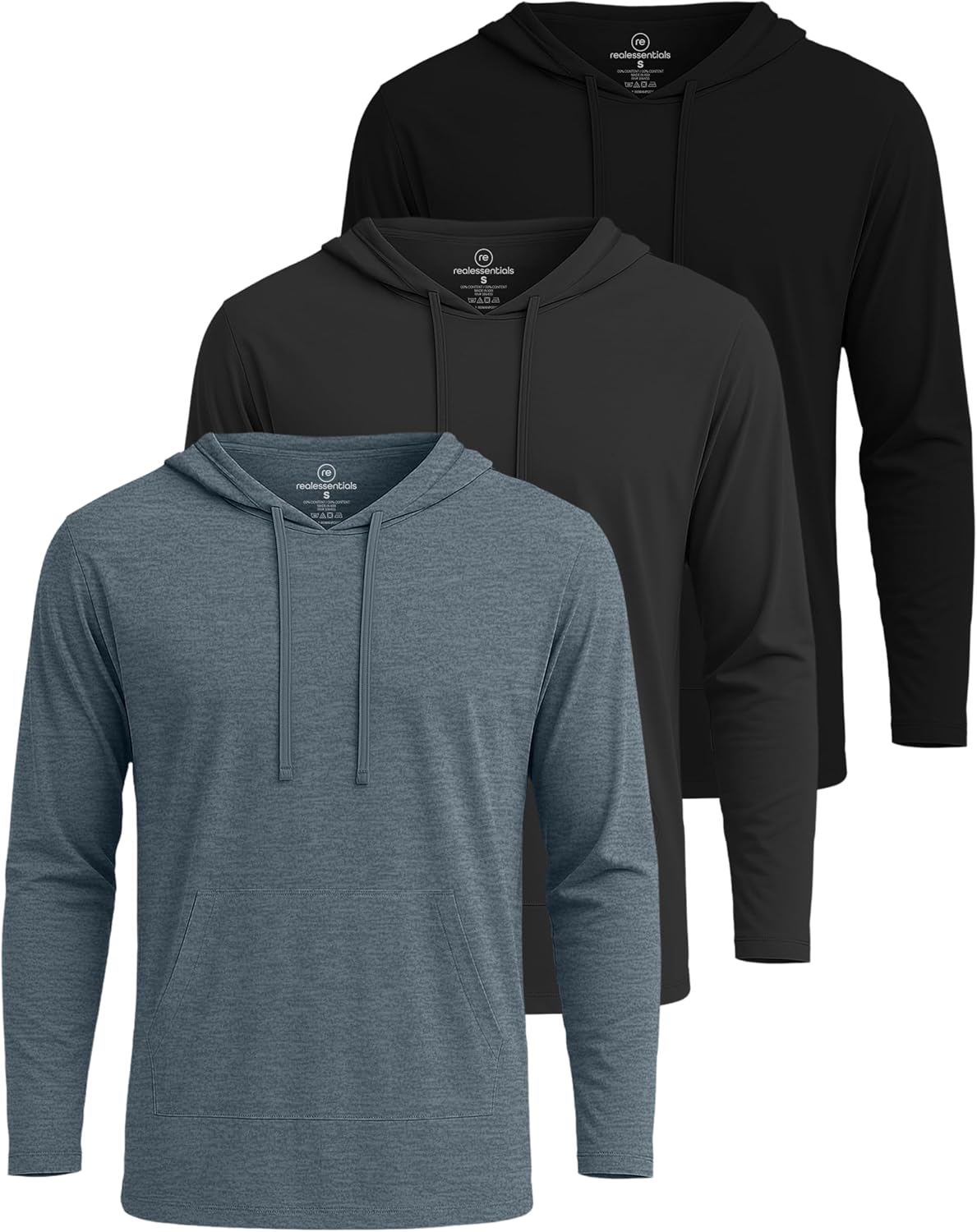 Real Essentials 3 Pack: Men's Cotton Lightweight Casual Pullover Drawstring Hoodie With Pocket (Available In Big & Tall) - Image 6