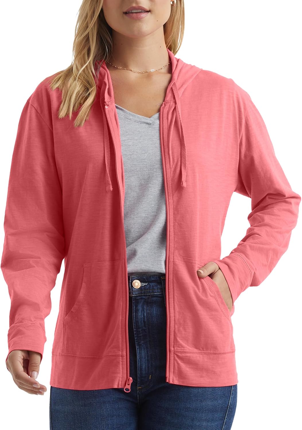 Alternative view of Hanes womens Slub Knit Full-zip Hoodie, Textured Cotton Zip-up T-shirt Hoodie for Women