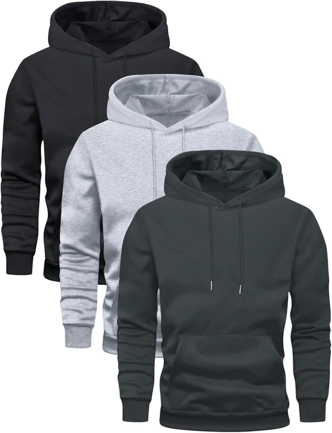 SOLY HUX Men's Athletic Hoodies Pullover 3 Packs Long Sleeve Hooded Basic Sweatshirt with Pocket