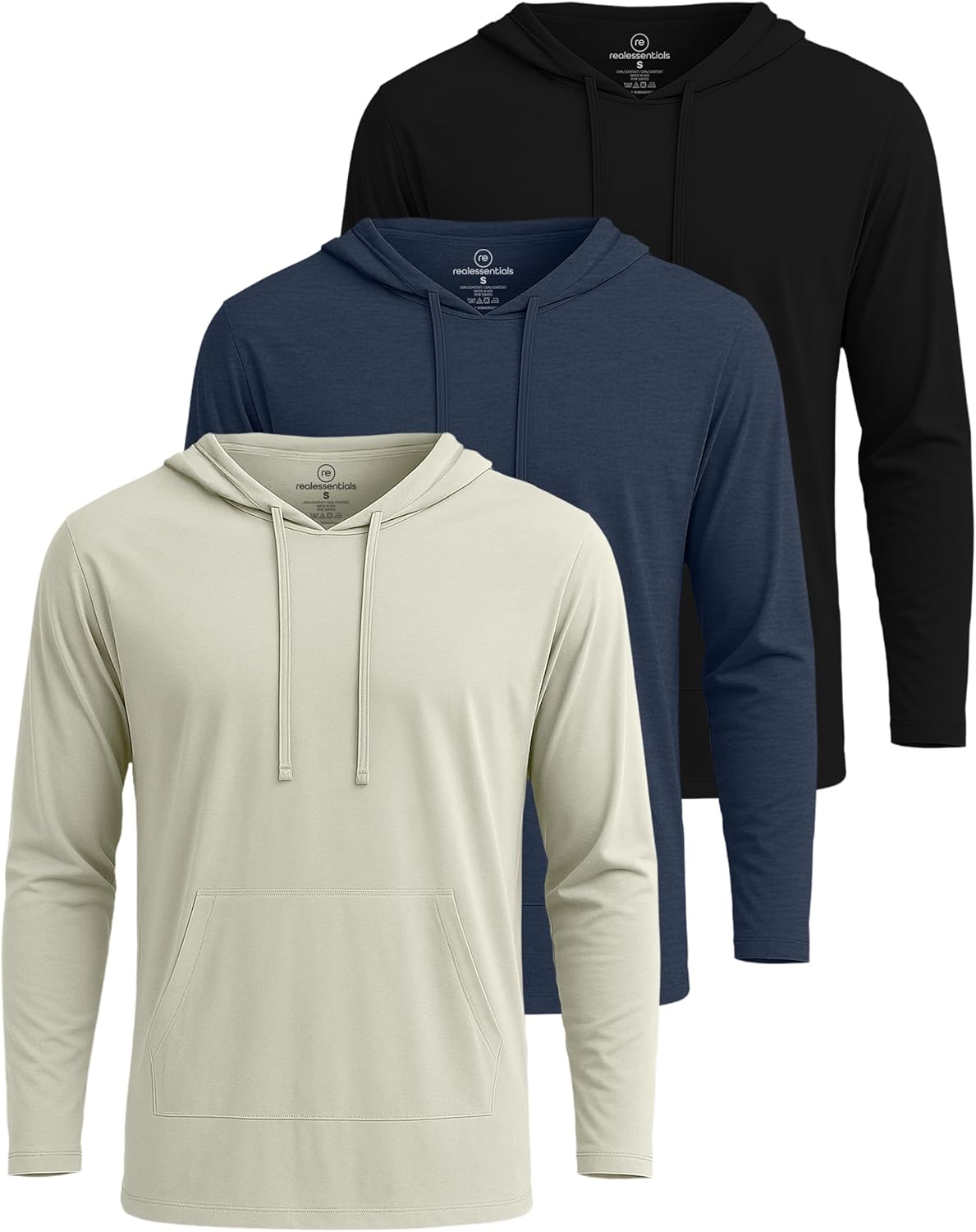 Real Essentials 3 Pack: Men's Cotton Lightweight Casual Pullover Drawstring Hoodie With Pocket (Available In Big & Tall) - Image 8