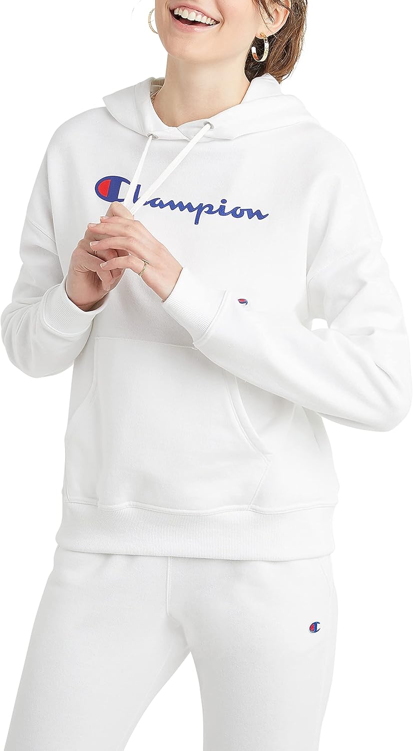 Champion Womenu2019s Pullover Fleece Hoodie, Loose Fit, Midweight, Script Logo