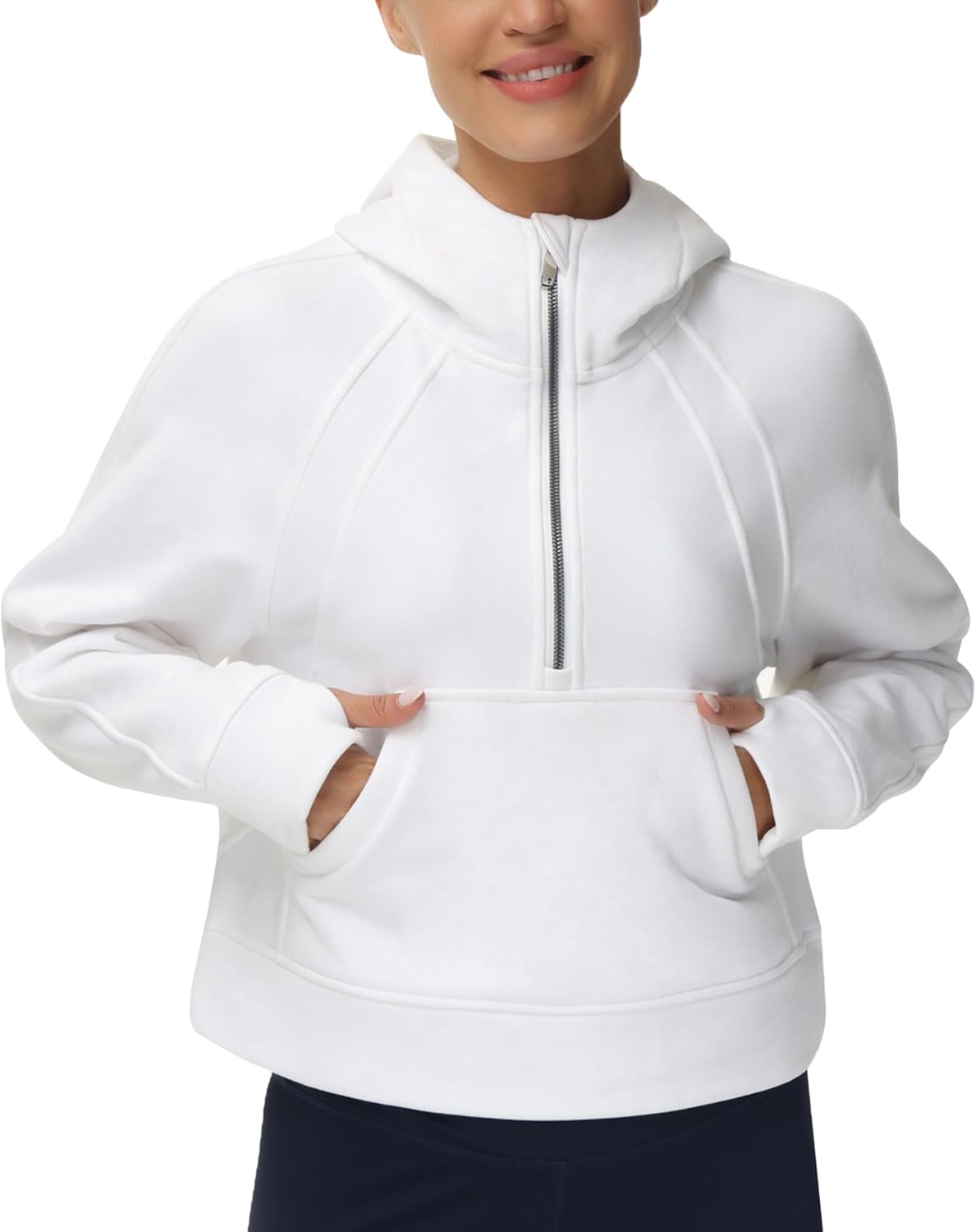 Alternative view of THE GYM PEOPLE Womens' Hoodies Half Zip Long Sleeve Fleece Crop Pullover Sweatshirts with Pockets Thumb Hole