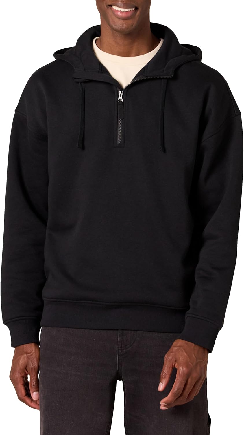 Amazon Essentials mens Quarter-Zip Oversized-Fit Hoodie Sweatshirt