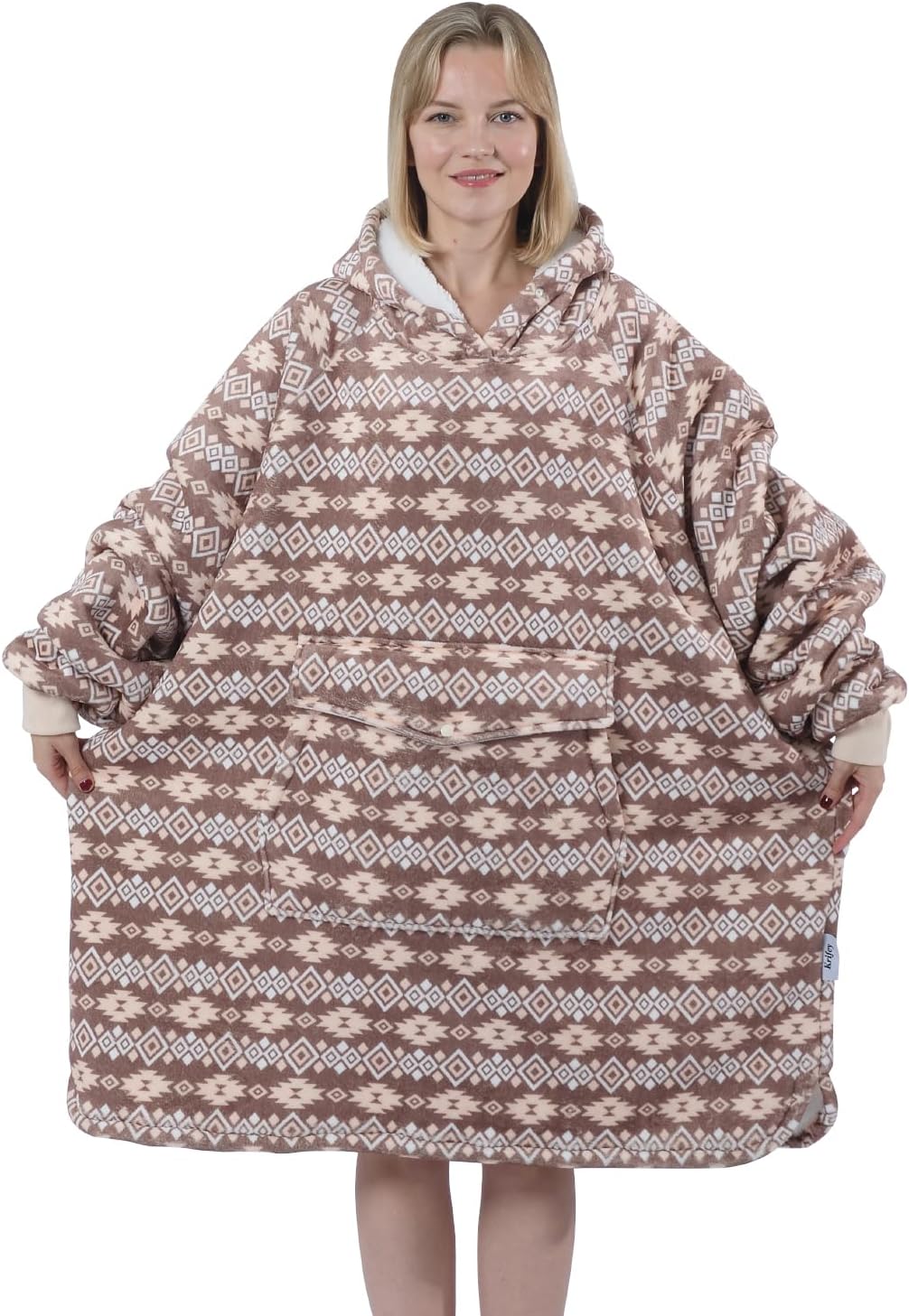 Alternative view of Krifey Wearable Blanket Hoodie, Oversized Sherpa Fleece Sweatshirt with Giant Pocket, Birthday Gifts for Women, Mom, Sister, Dark Gray