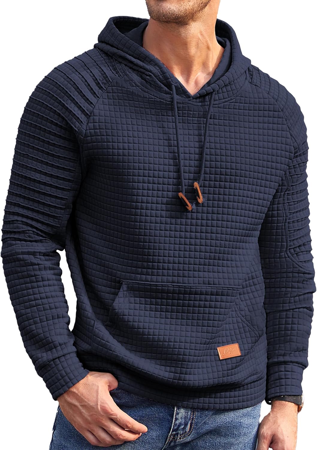 Alternative view of COOFANDY Mens Hoodies Pullover Casaul Long Sleeve Drawstring Waffle Knit Hooded Sweatshirt with Kanga Pocket