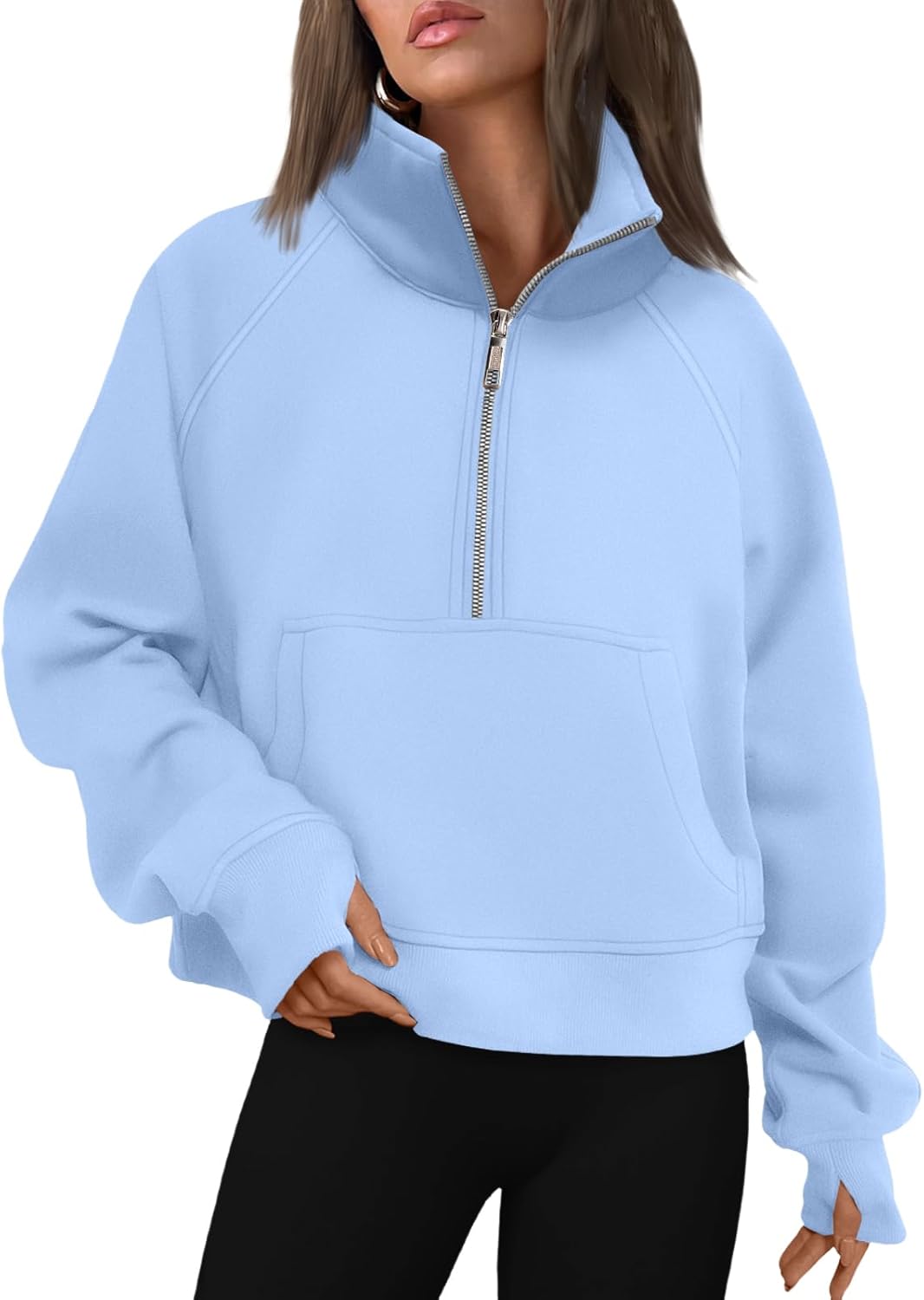 Alternative view of AUTOMET Womens Sweatshirts Half Zip Cropped Pullover Fleece Quarter Zipper Hoodies 2026 Fall Fashion Outfits Clothes