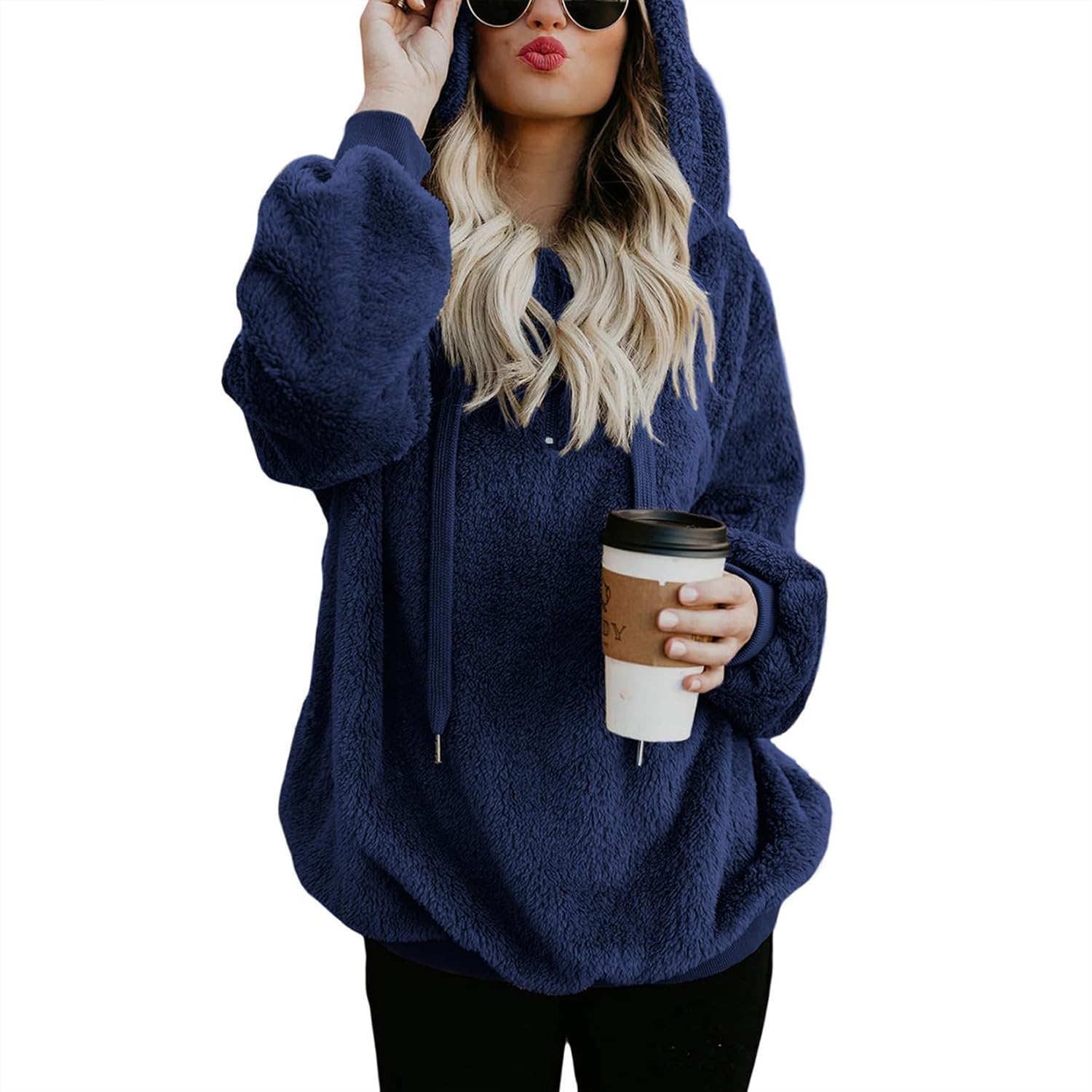 Century Star Womens Fuzzy Hoodies Pullover Sport Hoodie Cozy Oversized Pockets Hooded Sweatshirt Athletic Fleece Hoodies