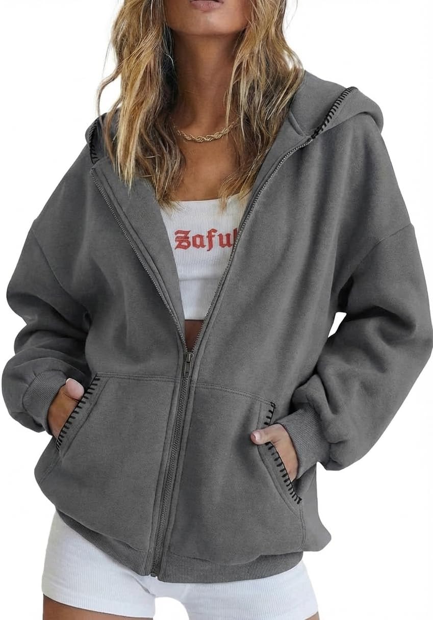 Alternative view of ZAFUL Contrast Stitching Hoodies for Women Sweatshirt Jackets Full Zip Up Fleece Hoodie Casual Comfy Fall Winter Clothes