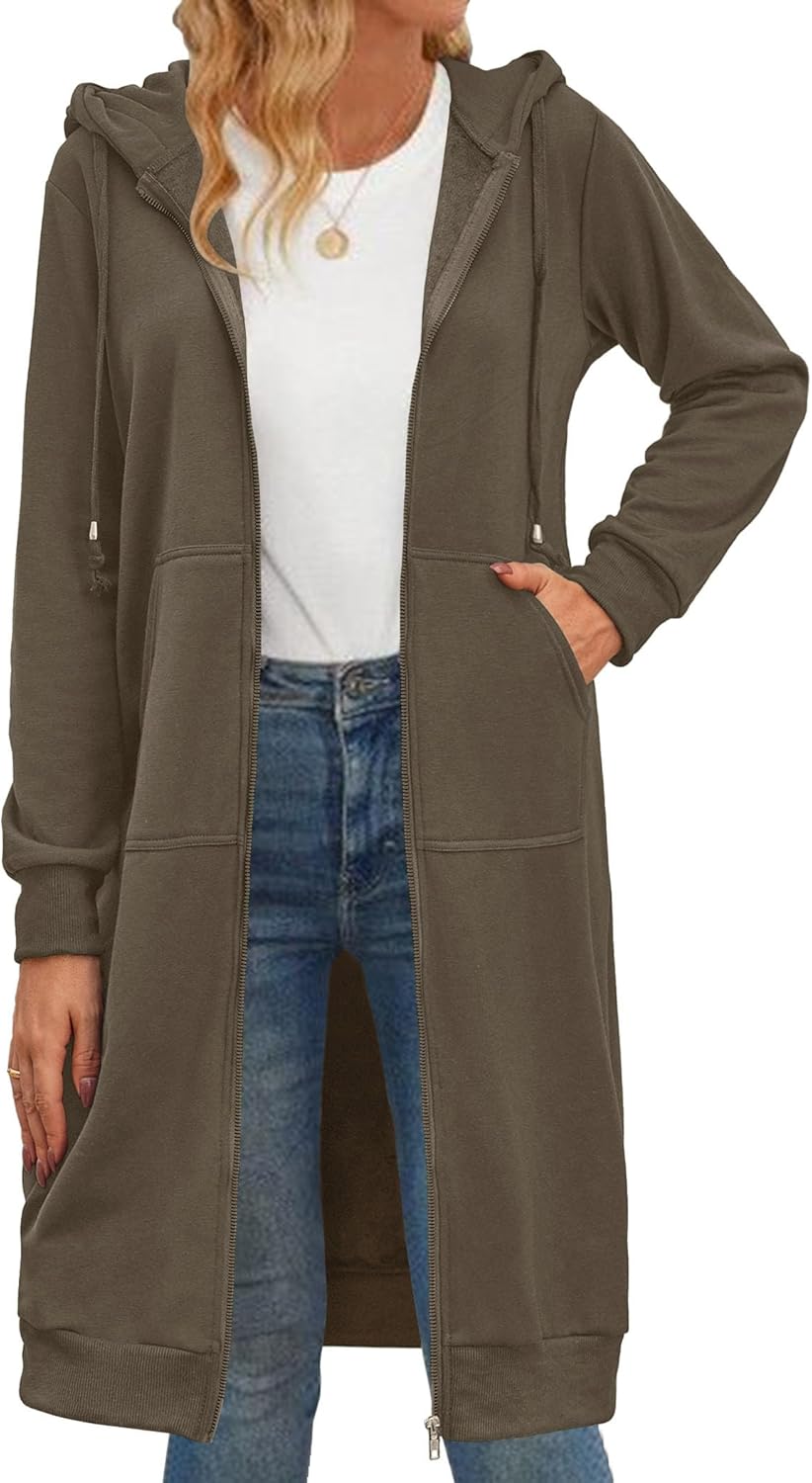 Zeagoo Women's Zip Up Hoodies Oversized Fleece Long Tunic Sweatshirts Casual Long Sleeve 2026 Fall Hoodie Jacket Coat