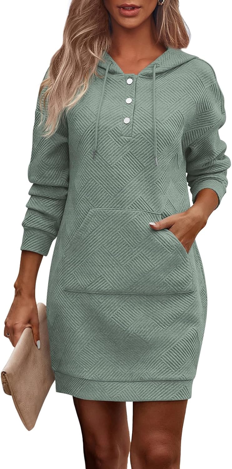 Alternative view of PRETTYGARDEN Womens Long Sleeve Hoodies Dress 2025 Fall Texture Button Oversized Sweatshirts Winter Dresses with Pockets