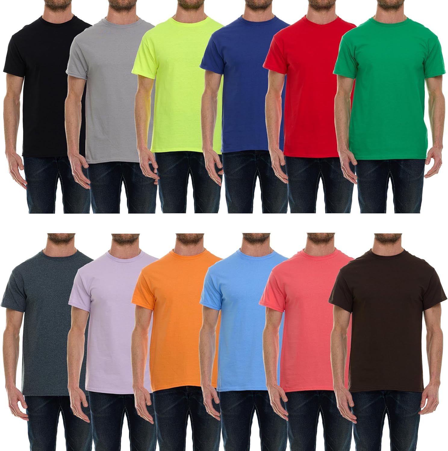 BILLIONHATS 12 Pack Plus Size Men's Cotton T-Shirt Bulk Big & Tall Short Sleeve Lightweight Premium Fitted Classic Tees