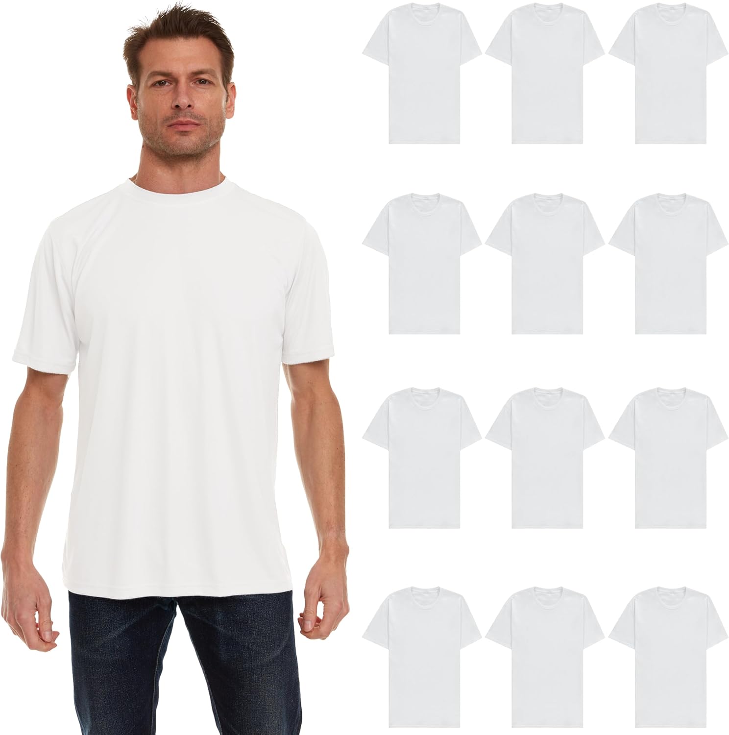 Alternative view of BILLIONHATS 12 Pack Plus Size Men's Cotton T-Shirts Bulk Big & Tall, Premium Fitted, Lightweight Classic Short Sleeve Tees