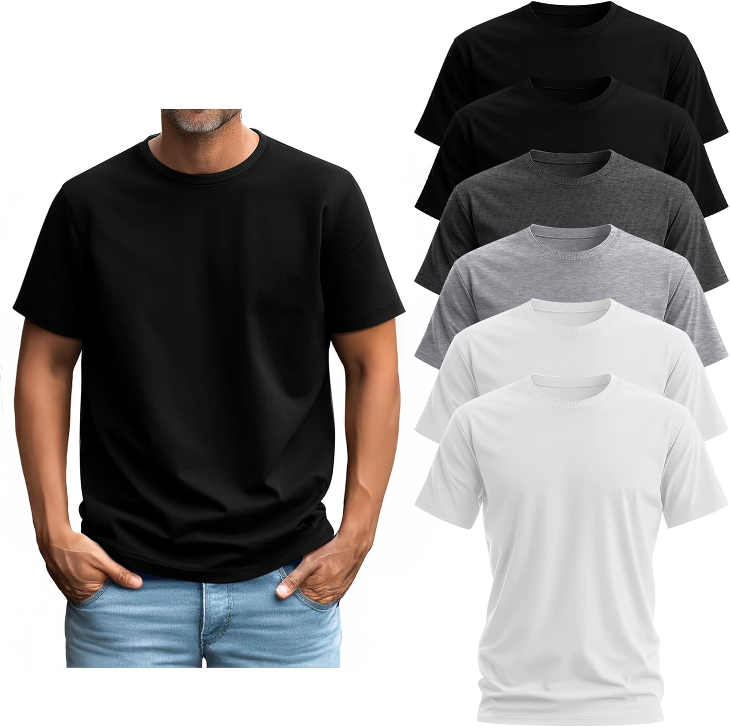 Alternative view of Ficerd 6 Pack Men's Big and Tall Shirts Short Sleeve Cotton Tee Summer Crew Neck Oversize Top Loose Fit Shirt Multipack