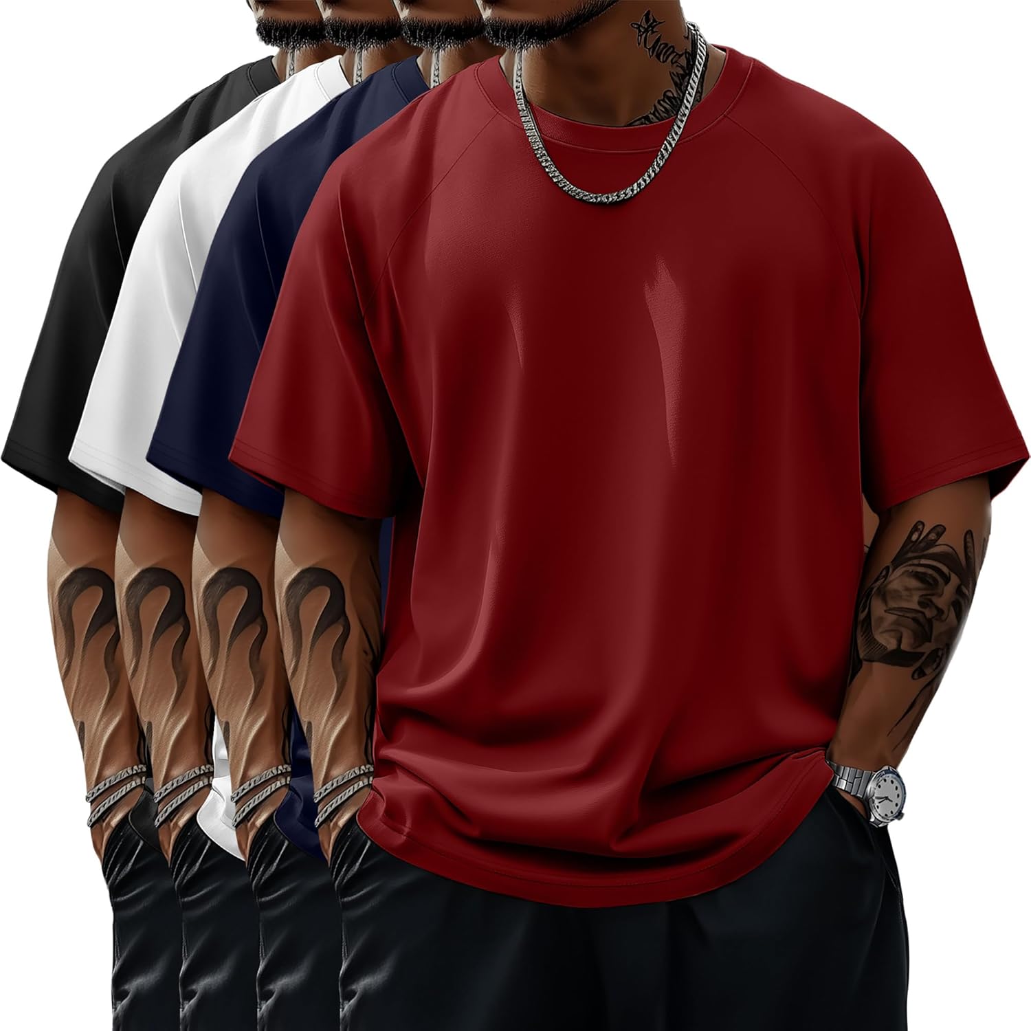 Evervibe 4 Pack Men's Big & Tall Short Sleeve Tees, Crew Neck Shirts Moisture Wicking Gym Casual Tops Multipack