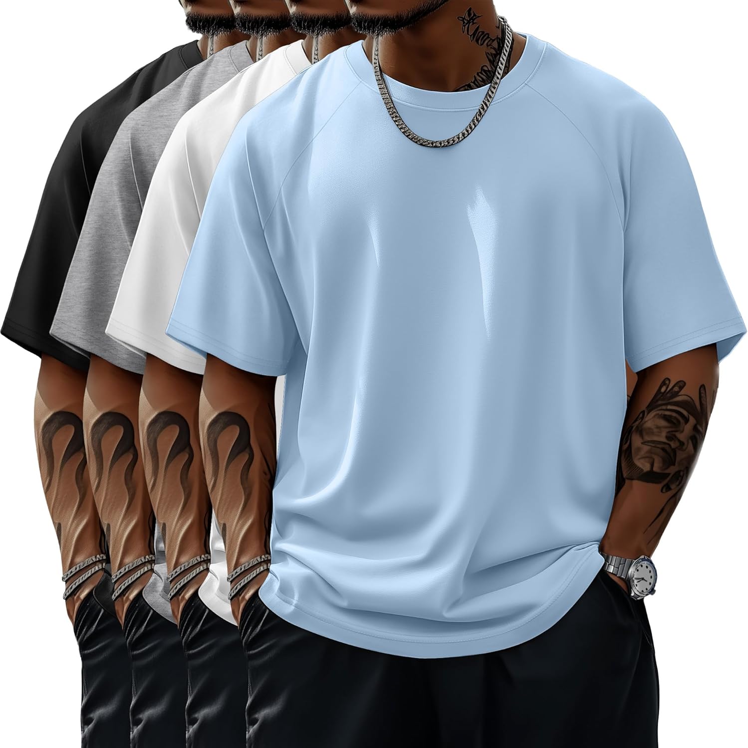 Alternative view of Evervibe 4 Pack Men's Big & Tall Short Sleeve Tees, Crew Neck Shirts Moisture Wicking Gym Casual Tops Multipack