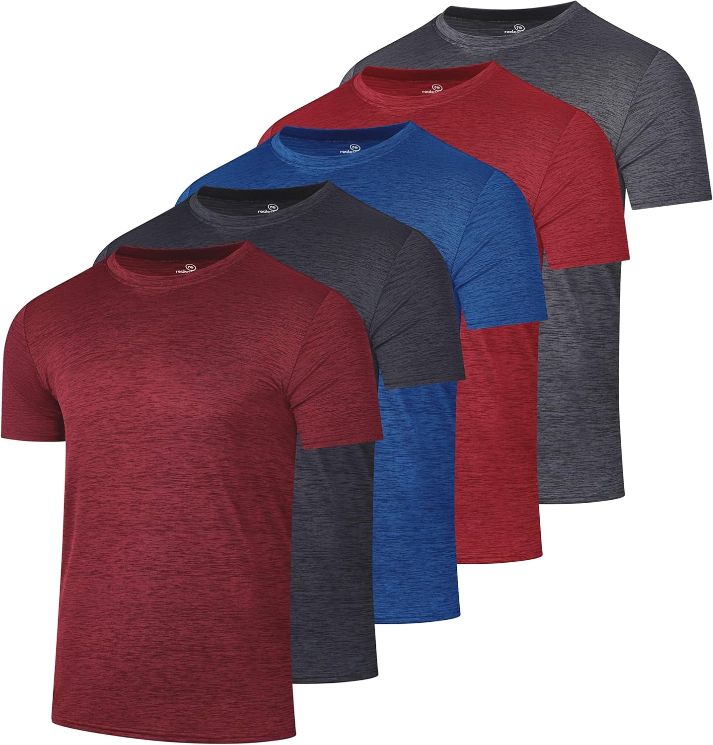 Real Essentials 5 Pack: Menu2019s Short Sleeve Dry Fit T-Shirts u2013 Moisture Wicking Athletic Workout Gym Fitness Casual Tees
