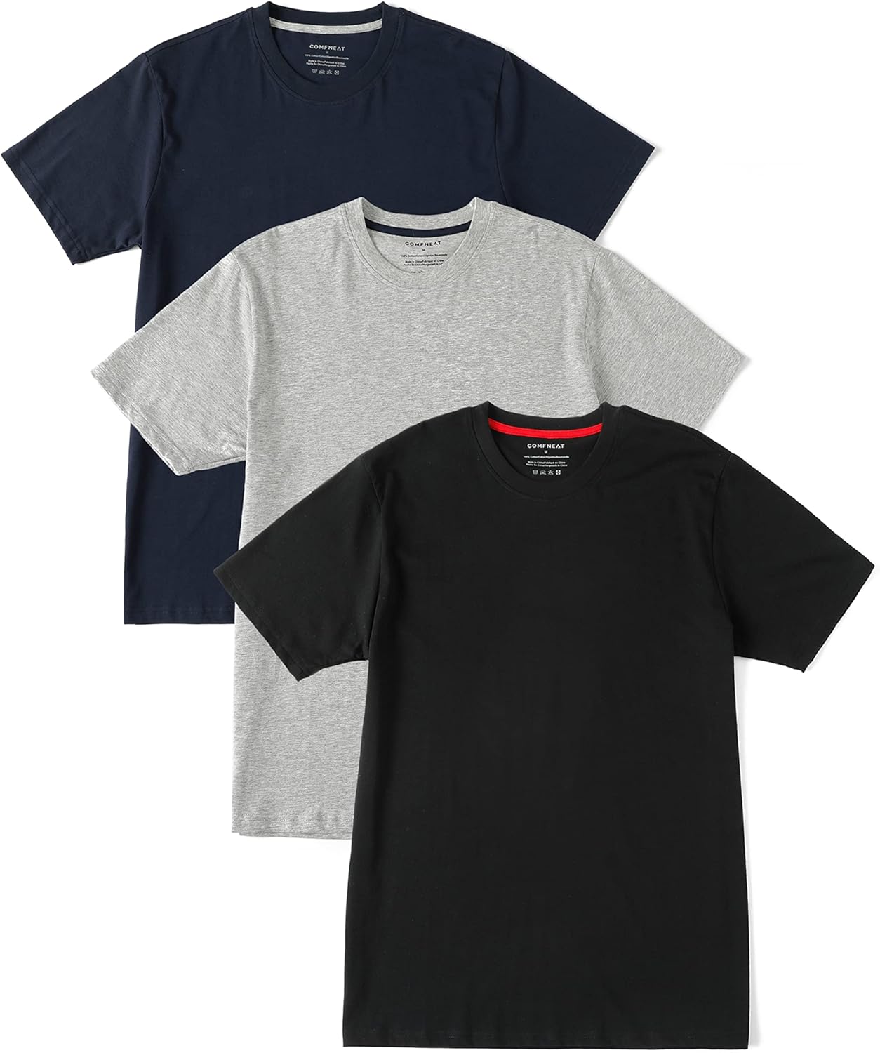 Comfneat Men's 3-Pack Lightweight T-Shirts Cotton Crew Neck Regular Fit Solid Tee