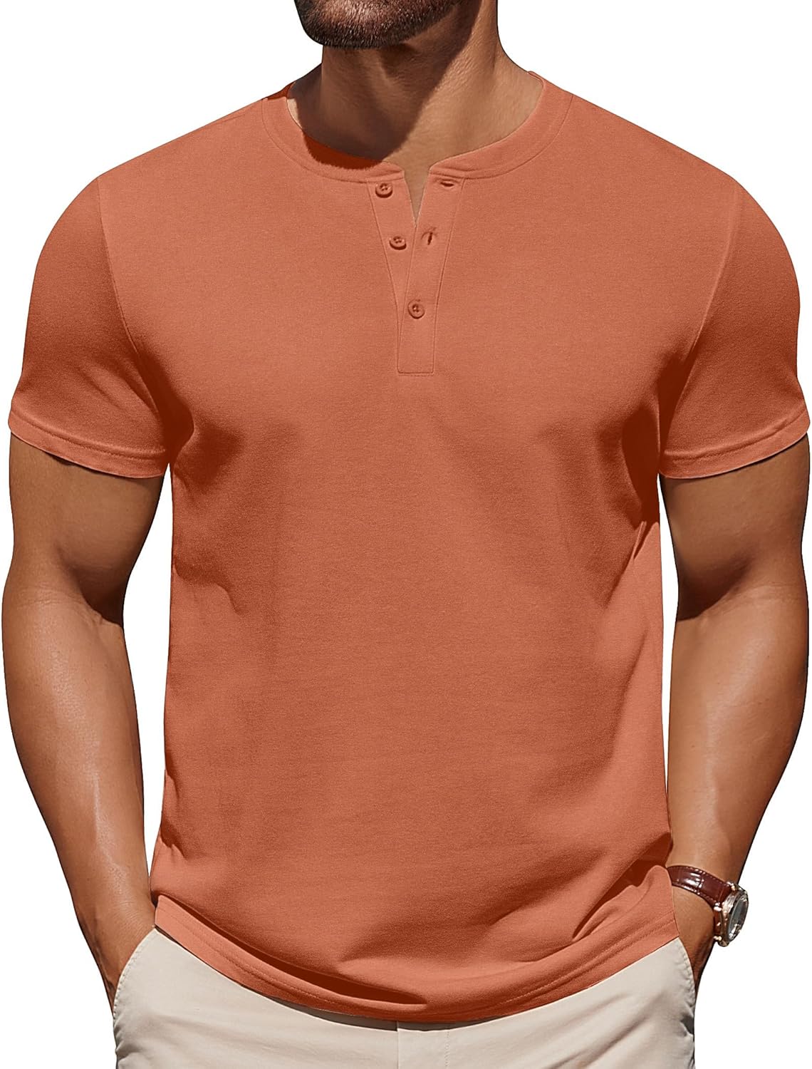 Alternative view of COOFANDY Mens Cotton Henley T-Shirts Short Sleeve Button Casual Basic Tees Work Shirts with Split Side
