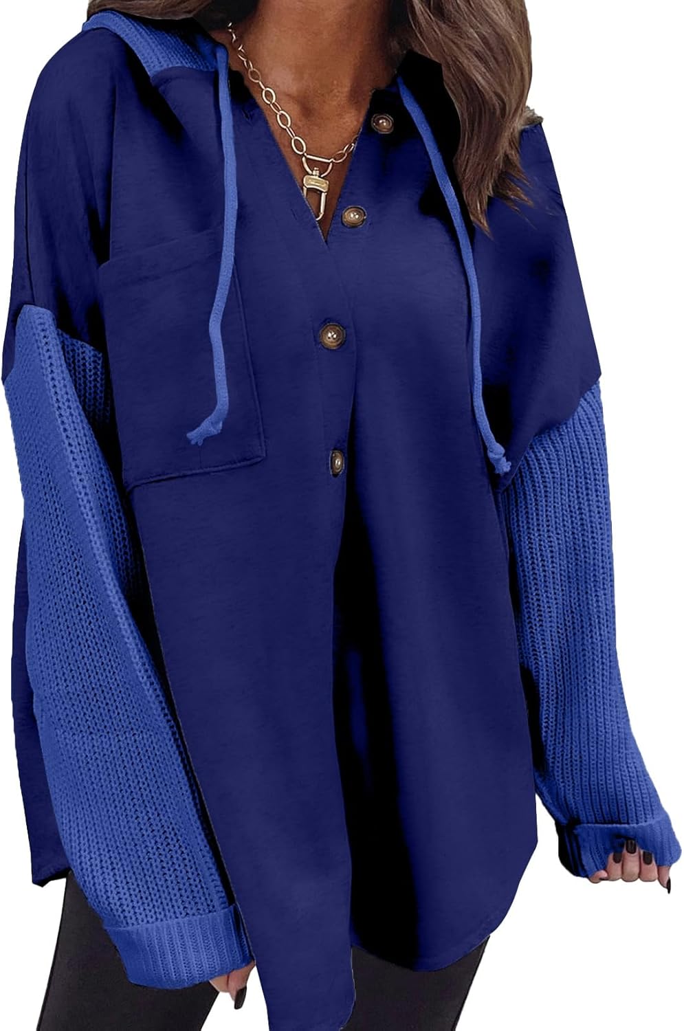 Alternative view of SHEWIN Oversized Sweatshirt for Women Loose Fit Casual Long Sleeve Button Hooded Sweatshirts Hoodies with Pocket