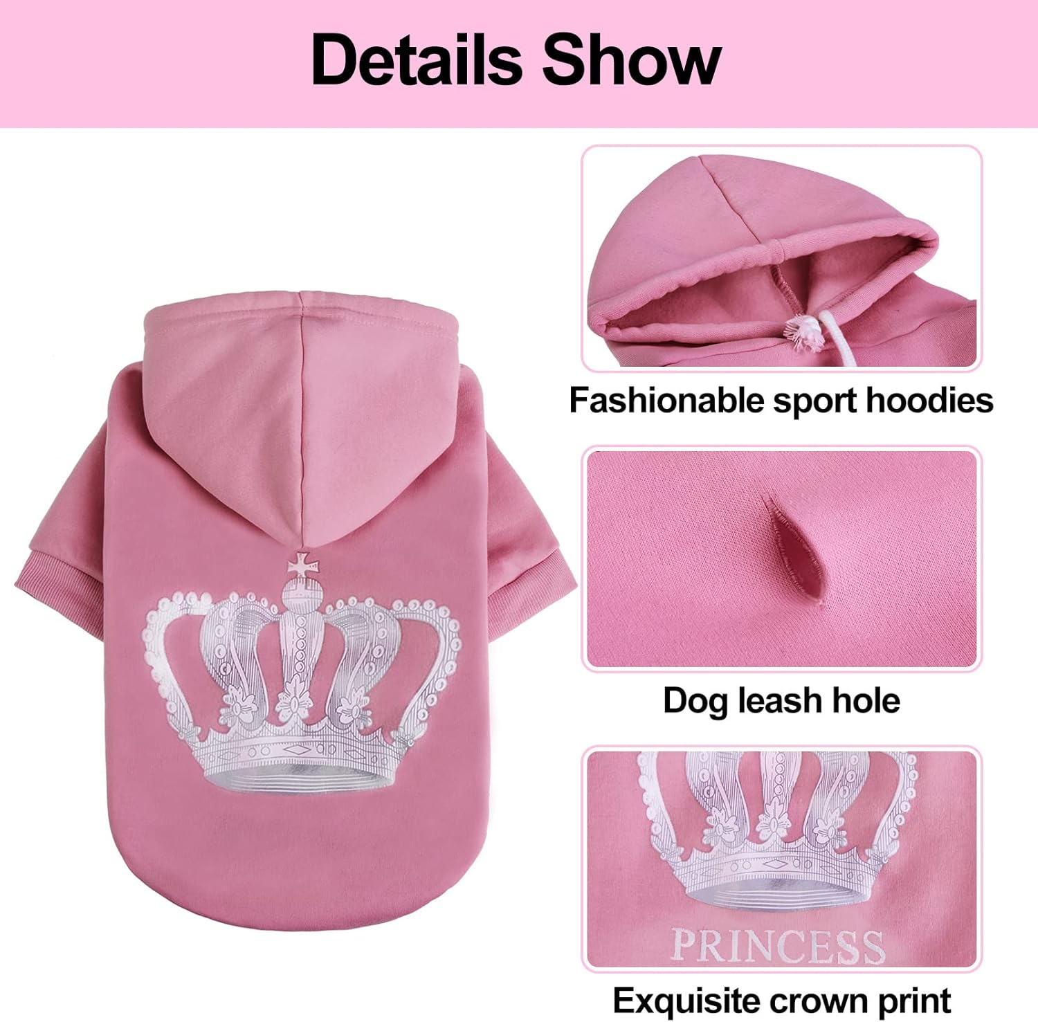 Alternative view of EXPAWLORER Princess Dog Soft Hoodie Sweater Fleece Sweatshirt Cold Weather Pet Clothes, Pink, Small Dog