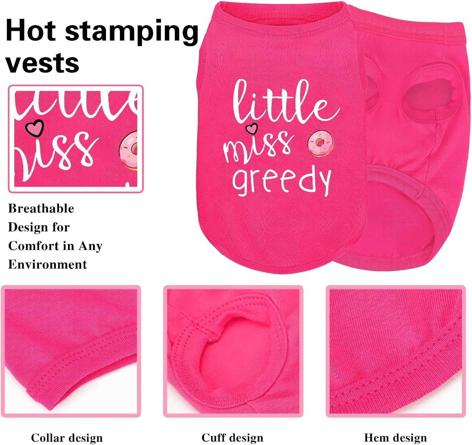 Alternative view of Pink Cotton Dog Shirt with 'Little Miss Princess' Print, Soft & Breathable Pet Apparel for Small to Large Dogs, All-Season Sleeveless Vest, Cute and Comfortable Dog Outfit.Pink Crown XS