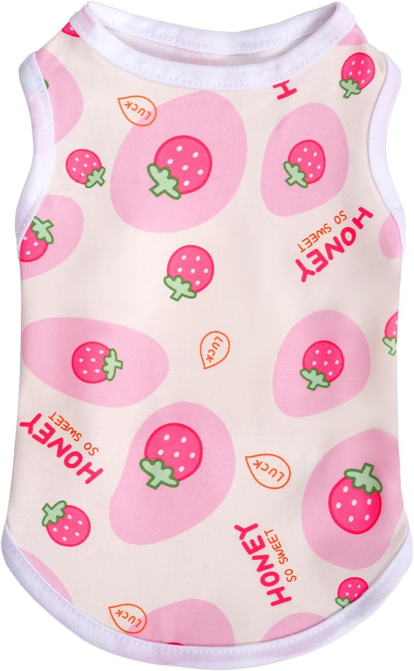 Pistha Pink Dog Shirts Cute Summer Dog Clothes Soft Pet T-Shirt Printed Puppy Shirt for Small Medium Dogs Cats Girl(Strawberry1,M)