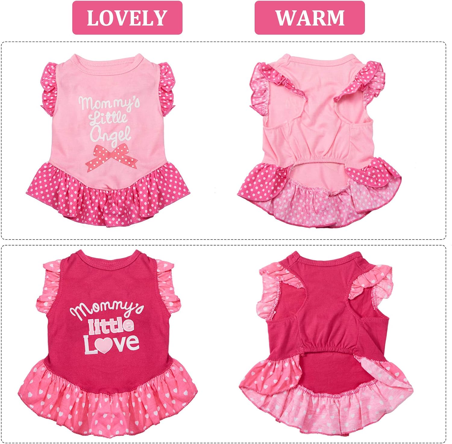 Alternative view of 2 Pieces Dog Dresses for Dogs Cute Girl Female pet Dress Mommy Puppy Shirt Skirt Dresses Pet Summer Clothes Apparel for Cats(Love and Angel,Small)